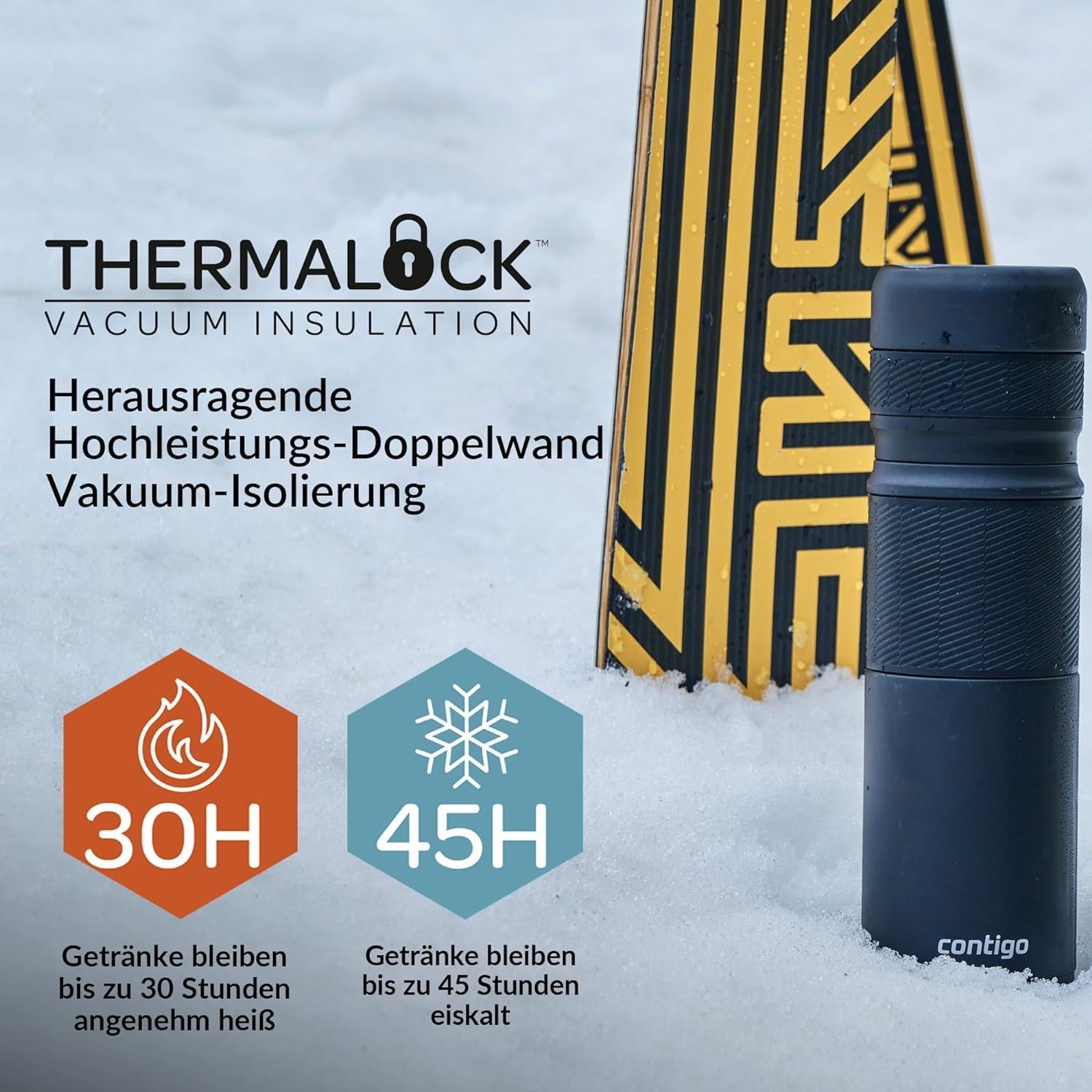 Contigo Thermal Bottle Thermalock  Vacuum Insulated Travel Flask  Thermos Flask for Hot Drinks  30h hot  45h cold  Leakproof Coffee Tea Bottle  Stainless Steel Travel Mug