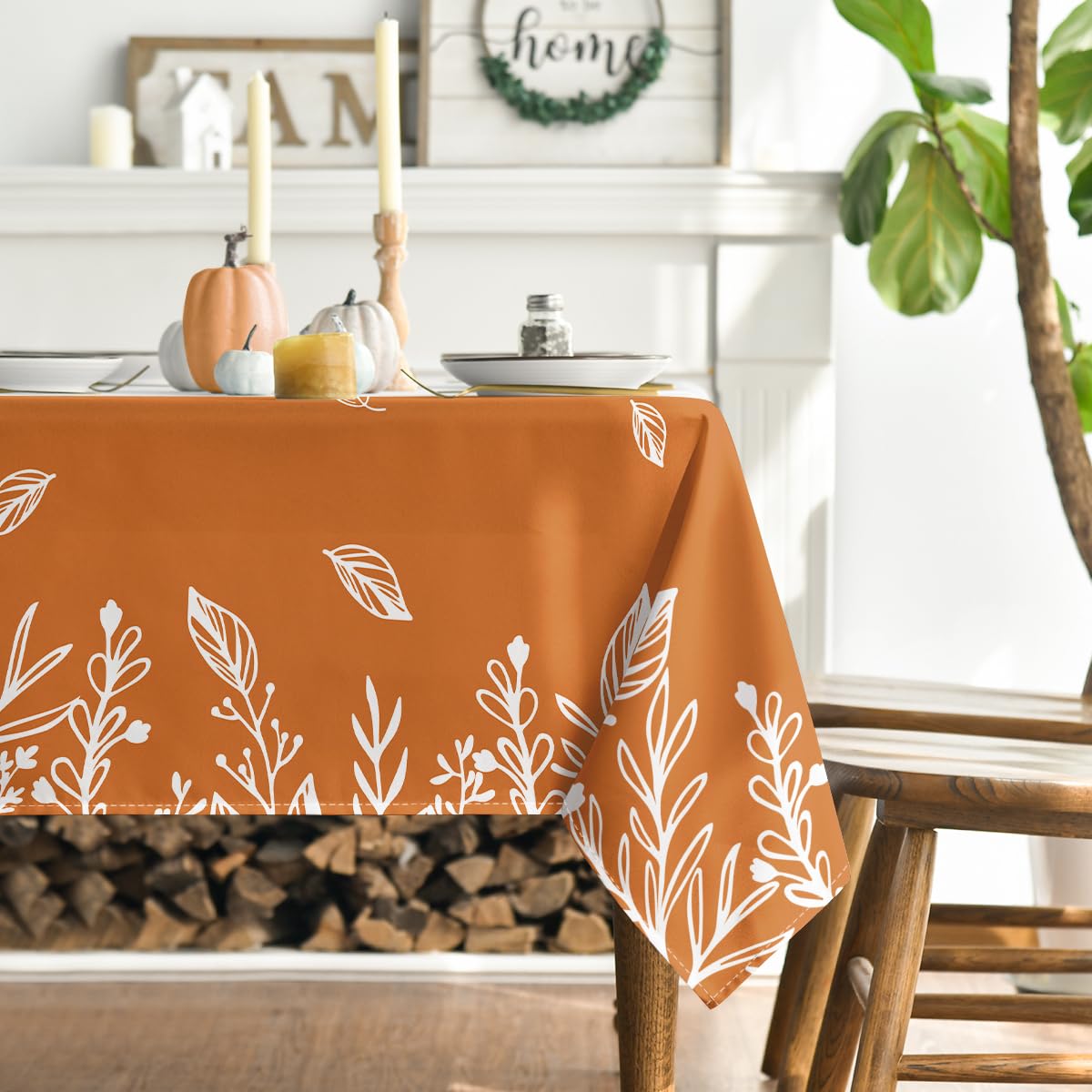 Horaldaily Fall Tablecloth 60x140 Inch Rectangular, Thanksgiving Autumn Harvest Orange Wild Flowers Table Cover for Party Picnic