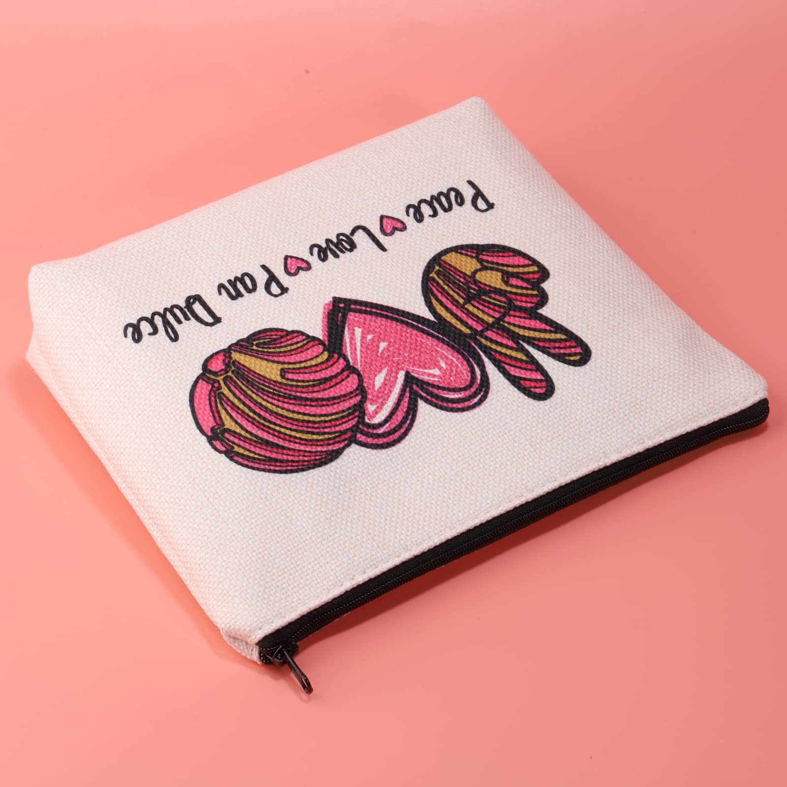 Jxgzso Mexican Bread Lover Gifts Pan Dulce Gift Peace Love Pan Dulce Cosmetic Bag Concha Lover Gift Baker Gifts