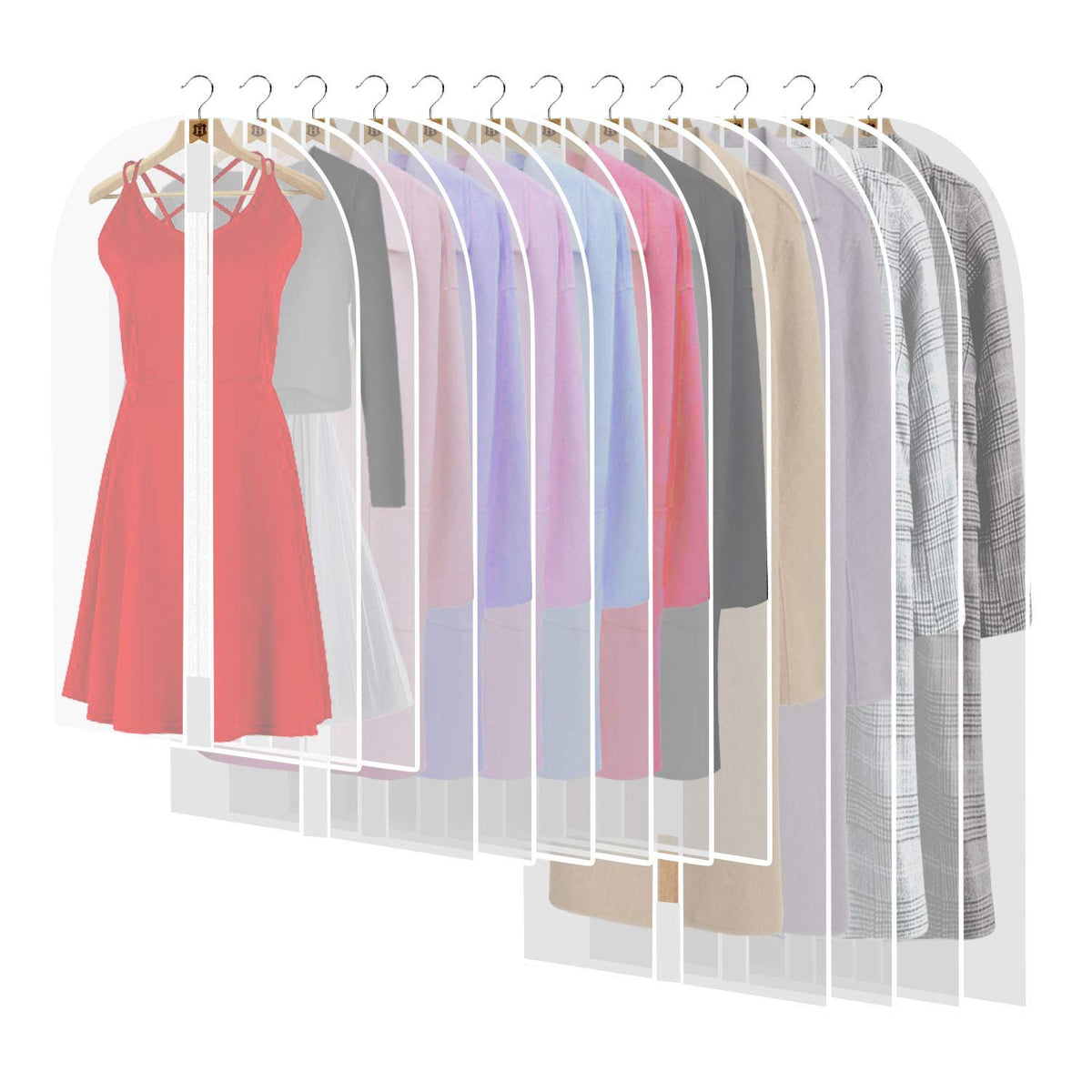 12 Pack Breathable Clothes Covers With Zip, Waterproof Dustproof Garment Covers Bags Dress Bag Covers Damp-Proof Mens Suit Stora