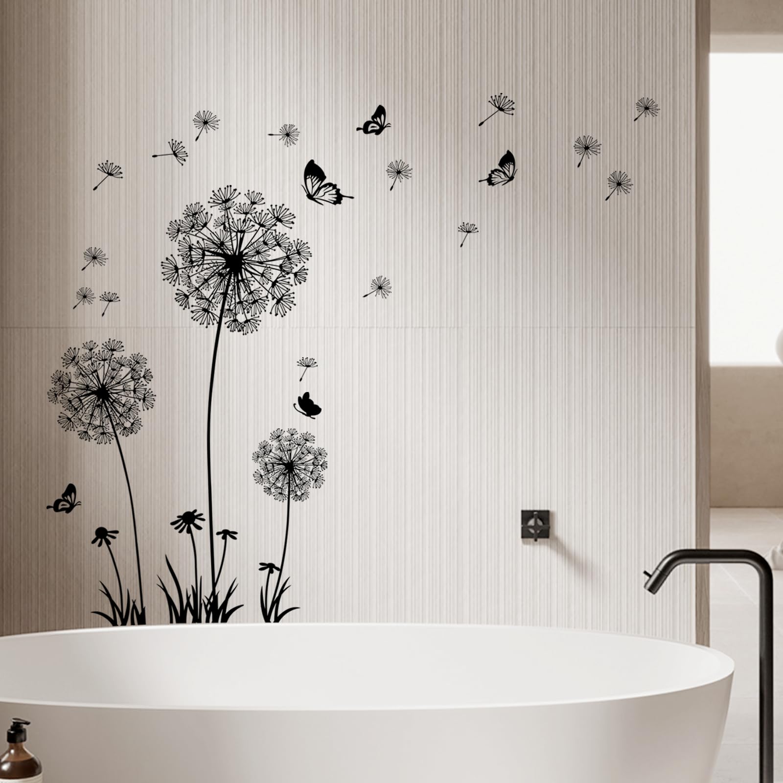 Supzone Dandelion Wall Stickers Flower Wall Decals Butterflies Flying Wall Decors Wall Art Stickers For Bedroom Living Room Sofa