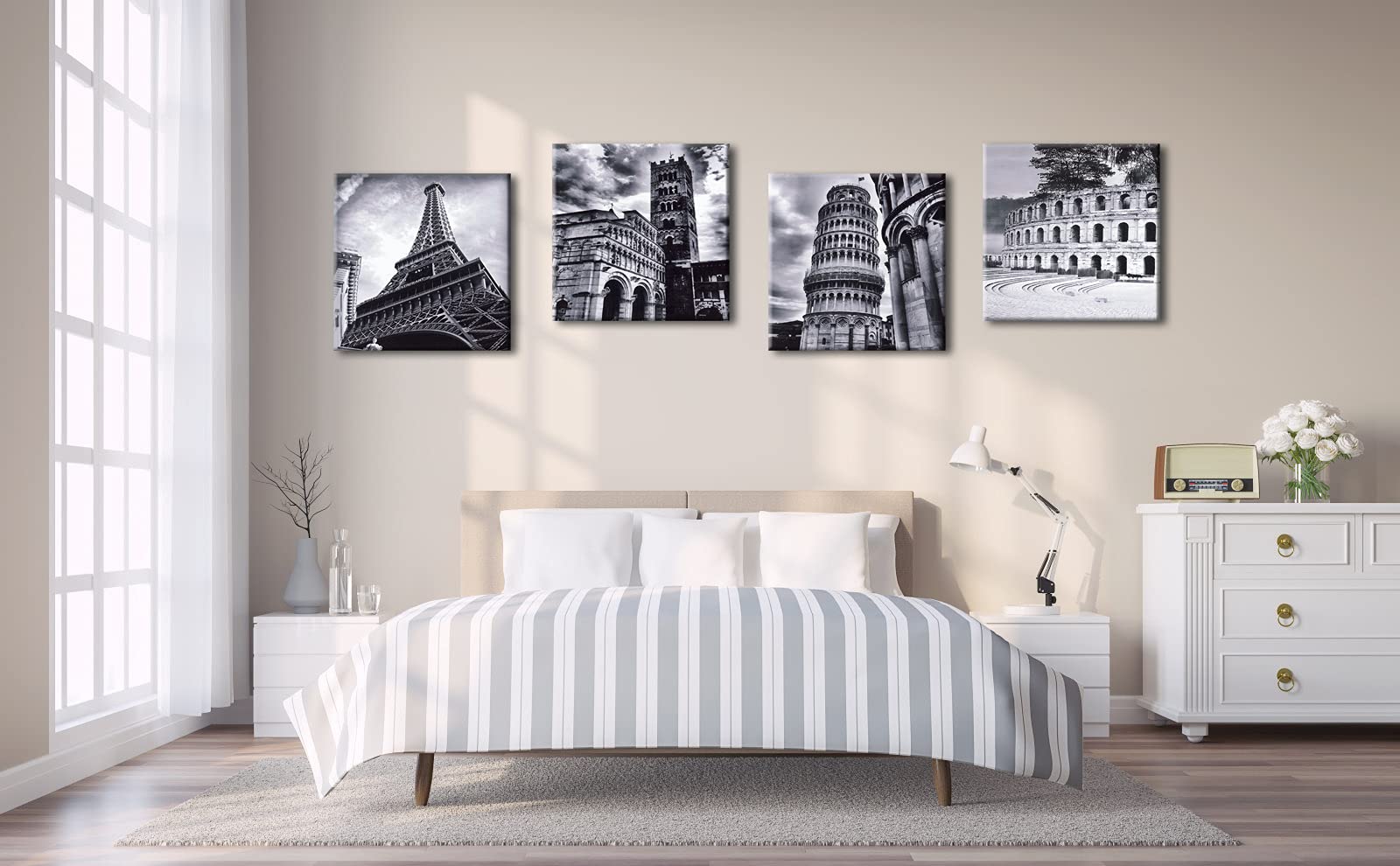 Wieco Art 4 Panels Large Canvas Prints Wall Art Europe Architectures Pictures Paintings For Living Room Kitchen Home Decor Moder