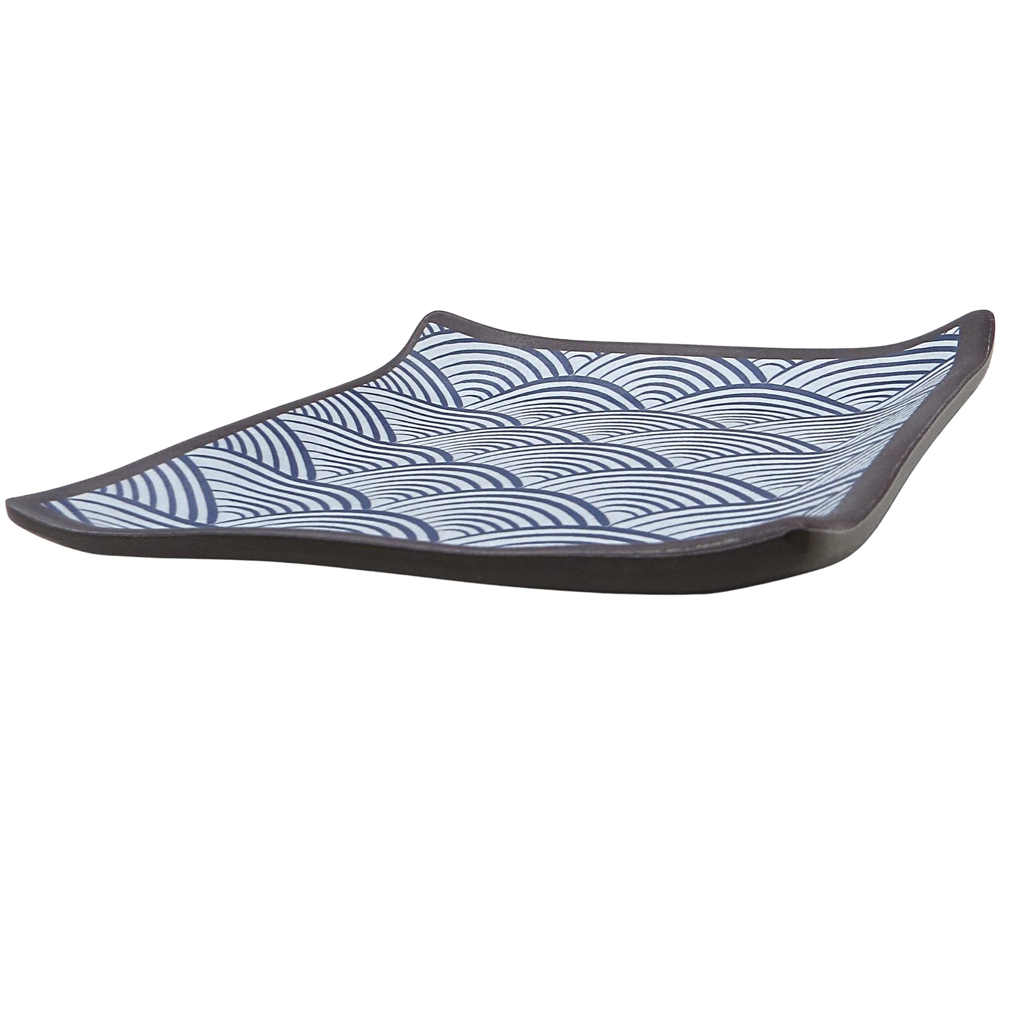 Needzo Melamine Square Japanese Dinner Plate Blue Seigaiha Wave Pattern, Sushi Or Hors Doeuvres Serving Tray For Parties, 5.75 I