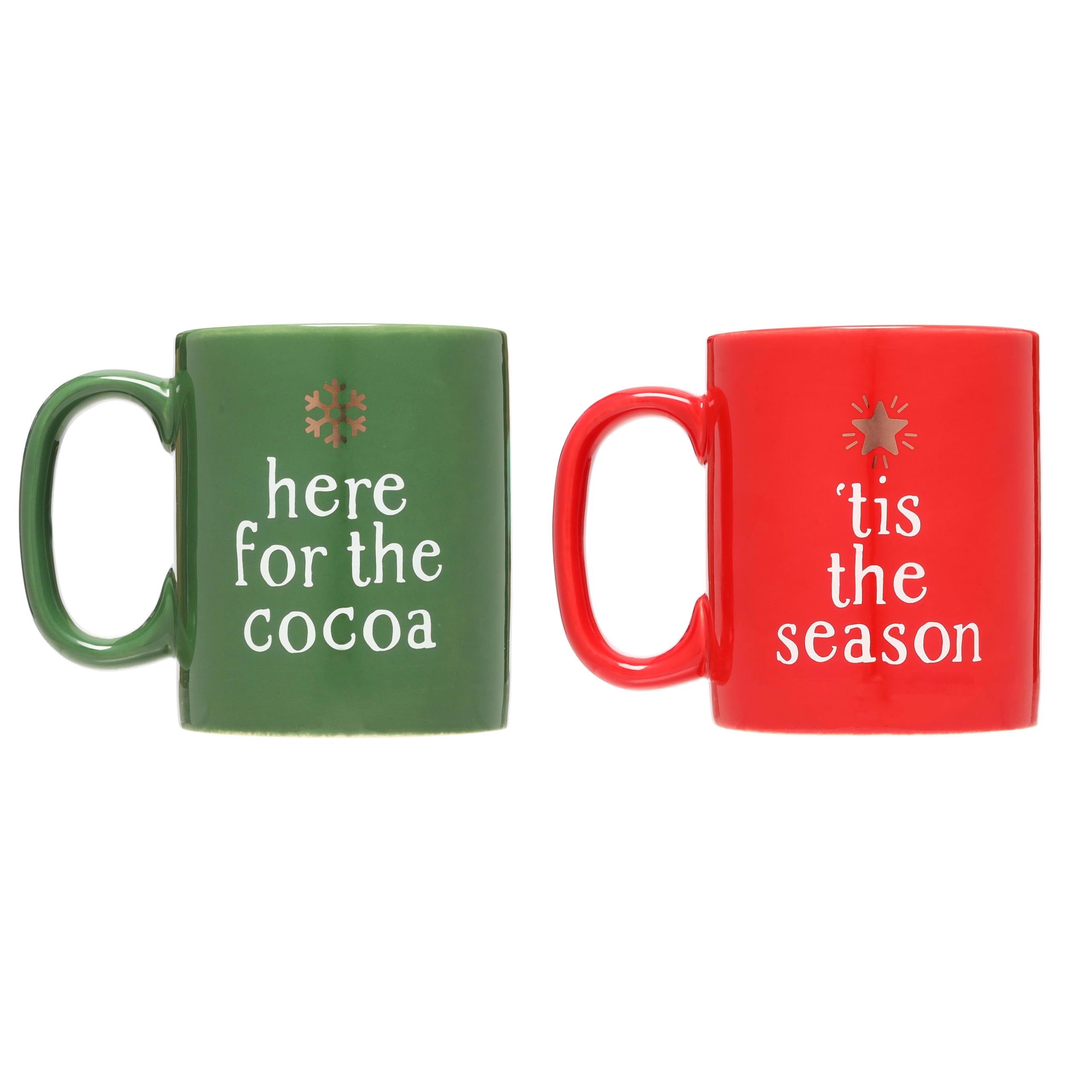 Pearhead Holiday Mug Set, Here For The Cocoa, Tis The Season, Christmas Home D  cor Gifts, Coffee Mugs Set of 2, 13 oz