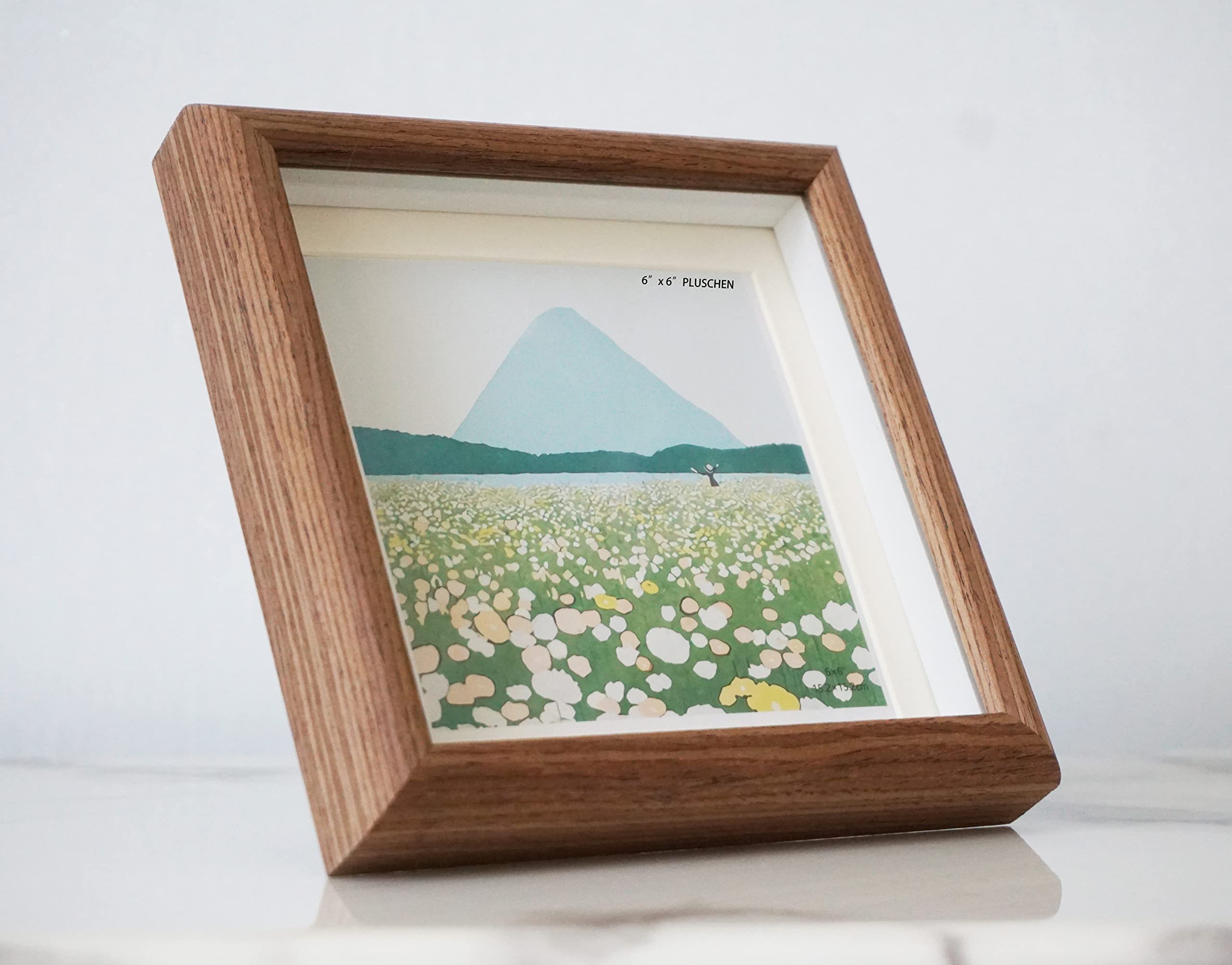 PLUSCHEN 6X6 Wooden Picture Frame with 4.5x4.5 mat, 6x6 Square Picture Frame with Glass, For Wall and Desktop Display