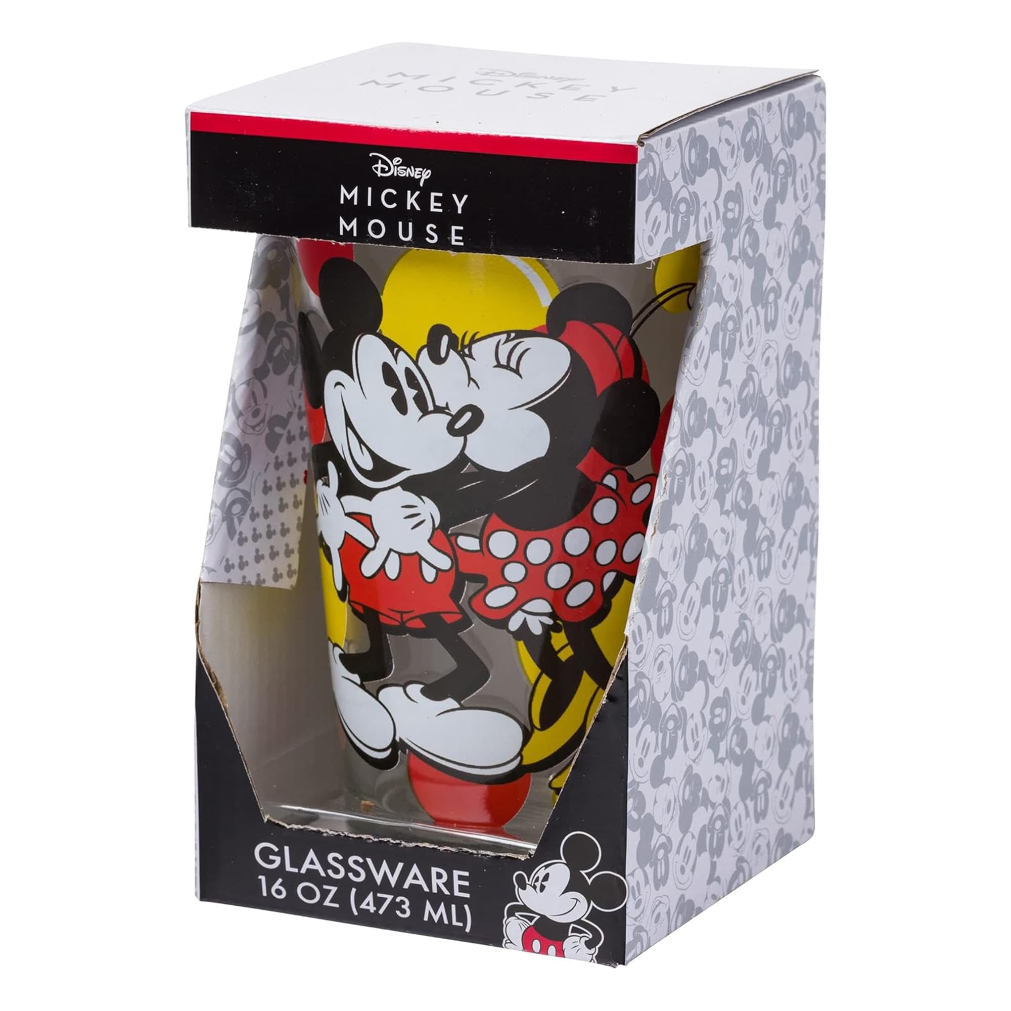 Silver Buffalo Disney Classic Mickey and Minnie Mouse Kiss Dots Pint Glass  16 Ounces