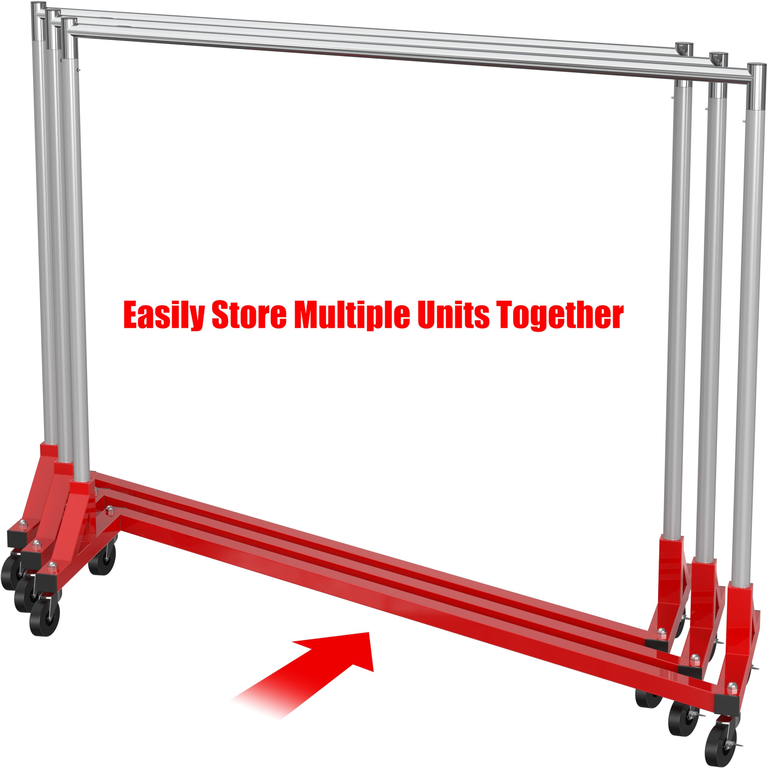 Simple Houseware Industrial Grade Z-Base Garment Rack, 500lb Load with 62 Inches Extra Long Bar, Red