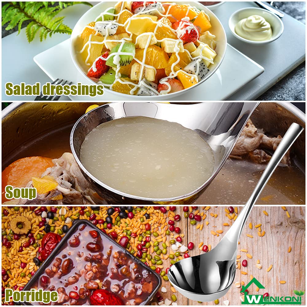 Wenkoni Small Soup Ladle,Sauce Ladle,Gravy Soup Spoon Ladle, 1 Pack Hollow Handle Sus 304 Stainless Steel 8 Ladle (Color:Silver)