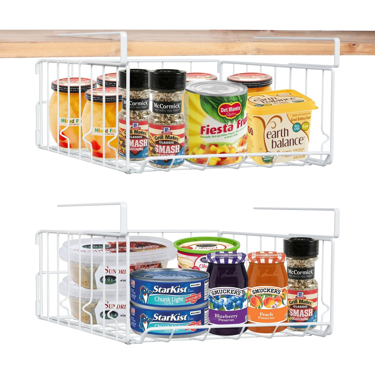 Resulzon 2-Pack Steel Under Cabinet Shelf Basket Organizer, Metal Wire Rack Hanging Storage Baskets Holds Up To 22Lbs For Kitche