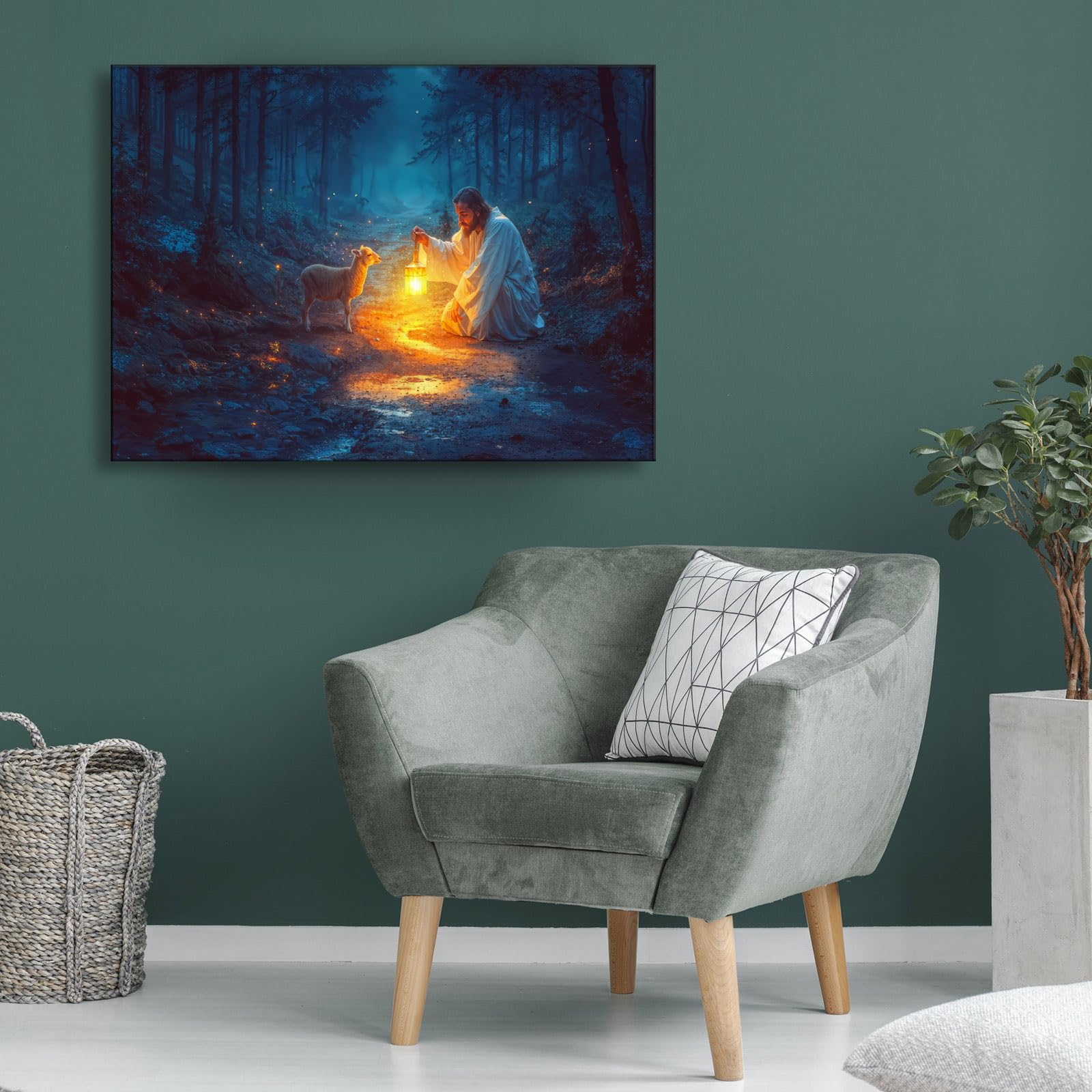 Christian Wall Art Decor For Prayer Room ,Jesus And Lamb Canvas Wall Decor, Jesus Running After Lost Lamb Picture For Home Decor