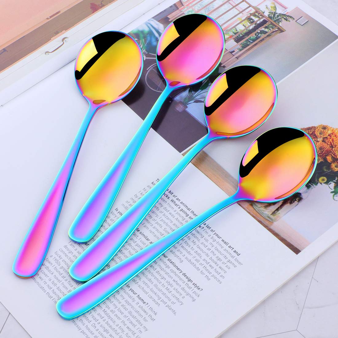Soup Spoons, Color Me Rainbow 18 10 Stainless Steel Round Spoons, Set Of 10