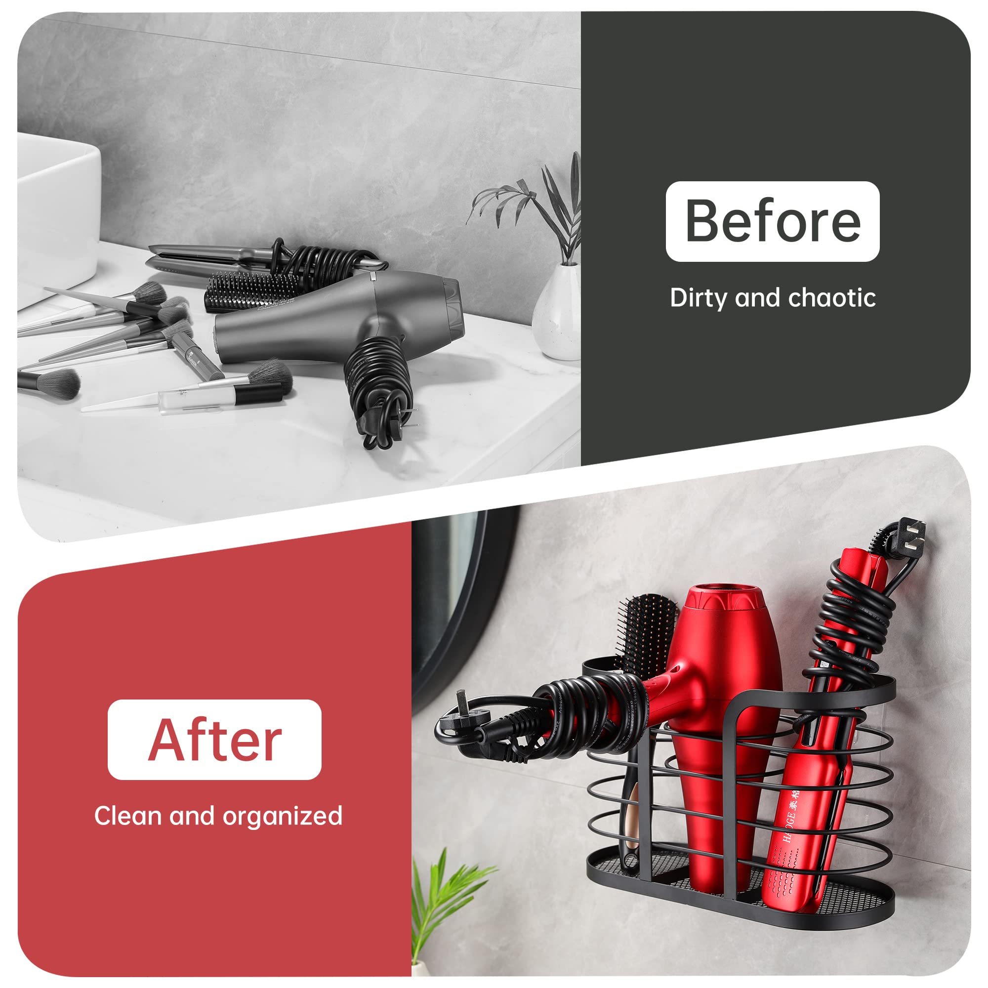 Yigii Hair Dryer Holder - Hair Tool Organizer Wall Mount/Adhesive Blow Dryer Holder Bathroom Organizer Hot Tools Organizer For H