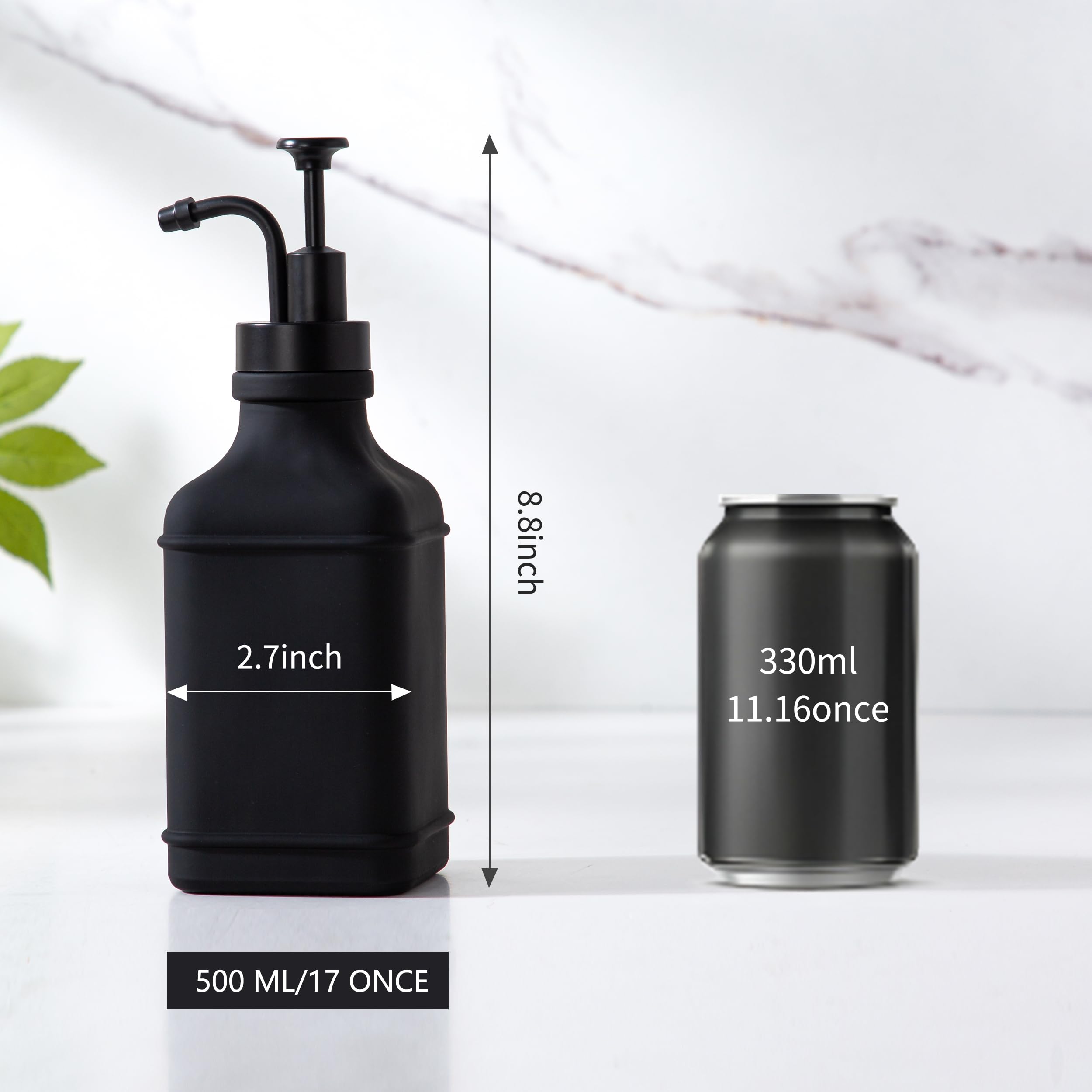 Enra Glass Soap Dispenser,17Oz Black Bathroom Soap Dispenser,Hand Liquid Soap Dispensers With Stainless Steel Pump,Refillable Di