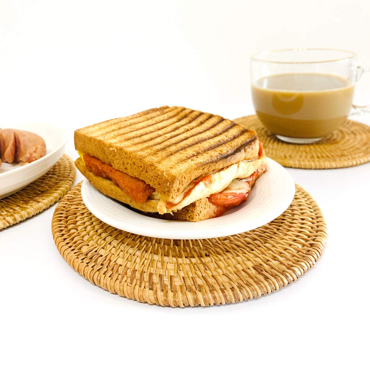 Rattan Trivets for Hot Pots and Pans Rattan Drink Coasters  Exotic Handmade Artisan teapot Coasters  Creative Gift Diameter 7.08 Inch  Set of 4