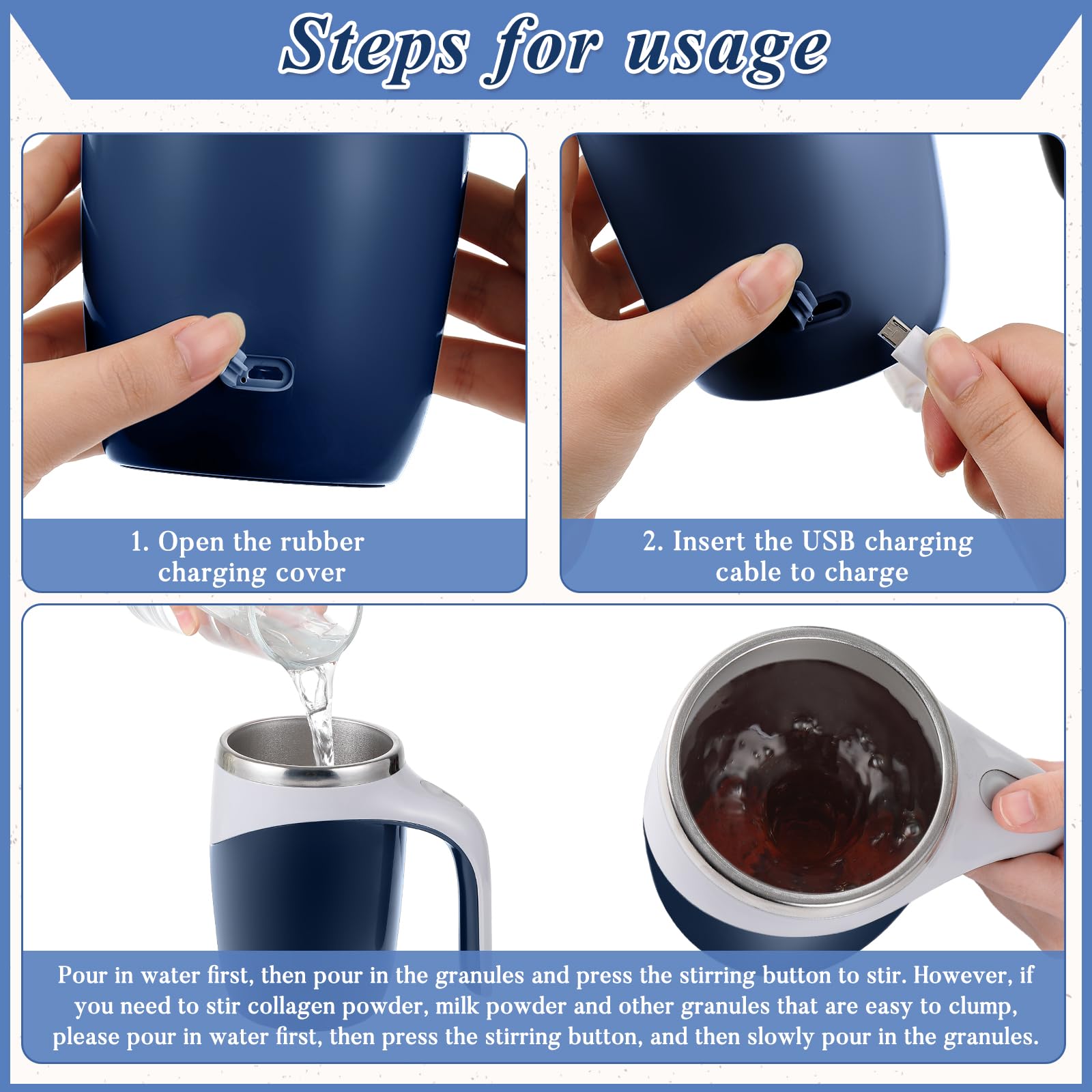 Patelai 2 Pcs Self Stirring Coffee Mug Bulk Mixing Cup 13.5Oz Stainless Steel Automatic Travel Stirring Mug Gift For Men Woman F