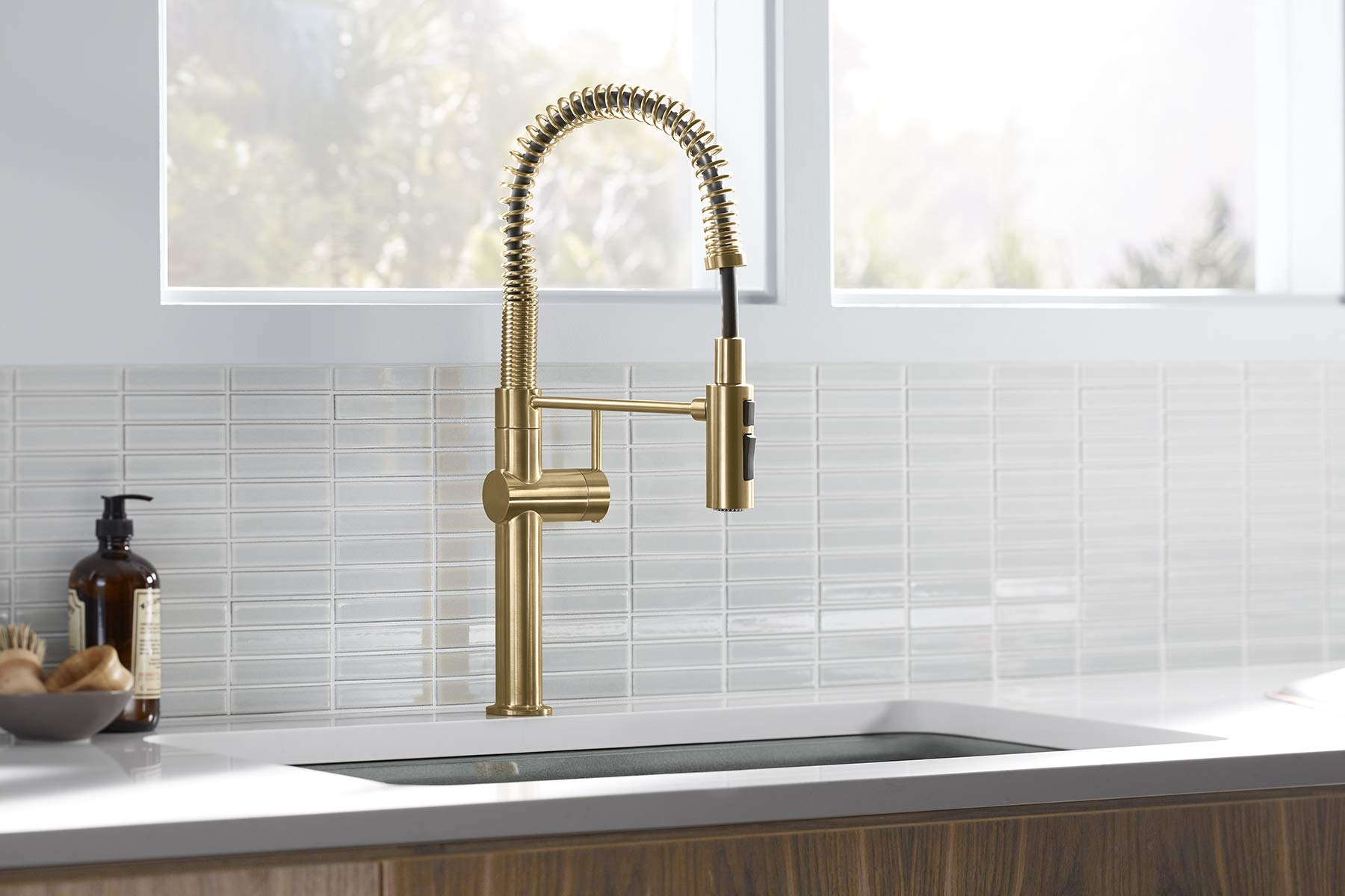 Kohler 22973-2Mb Crue High-Arc Kitchen Faucet With Pull Down Spring Spout, Professional Pre-Rinse Kitchen Faucet, Commercial Fau