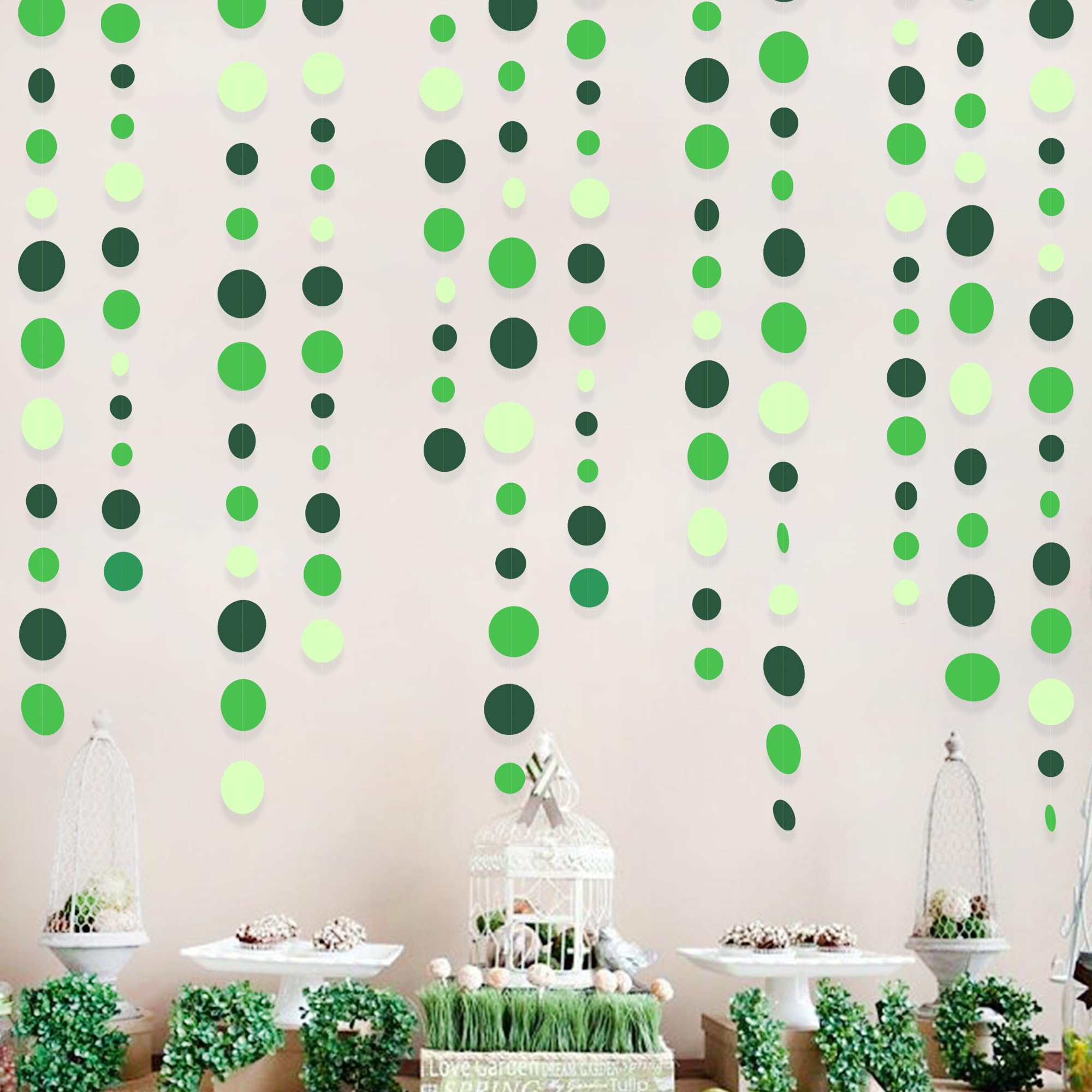 Green Party Decorations Ombre Green Circle Dots Garland Hanging Paper Polka Dot Streamer For Birthday Baby Shower Wedding Bridal
