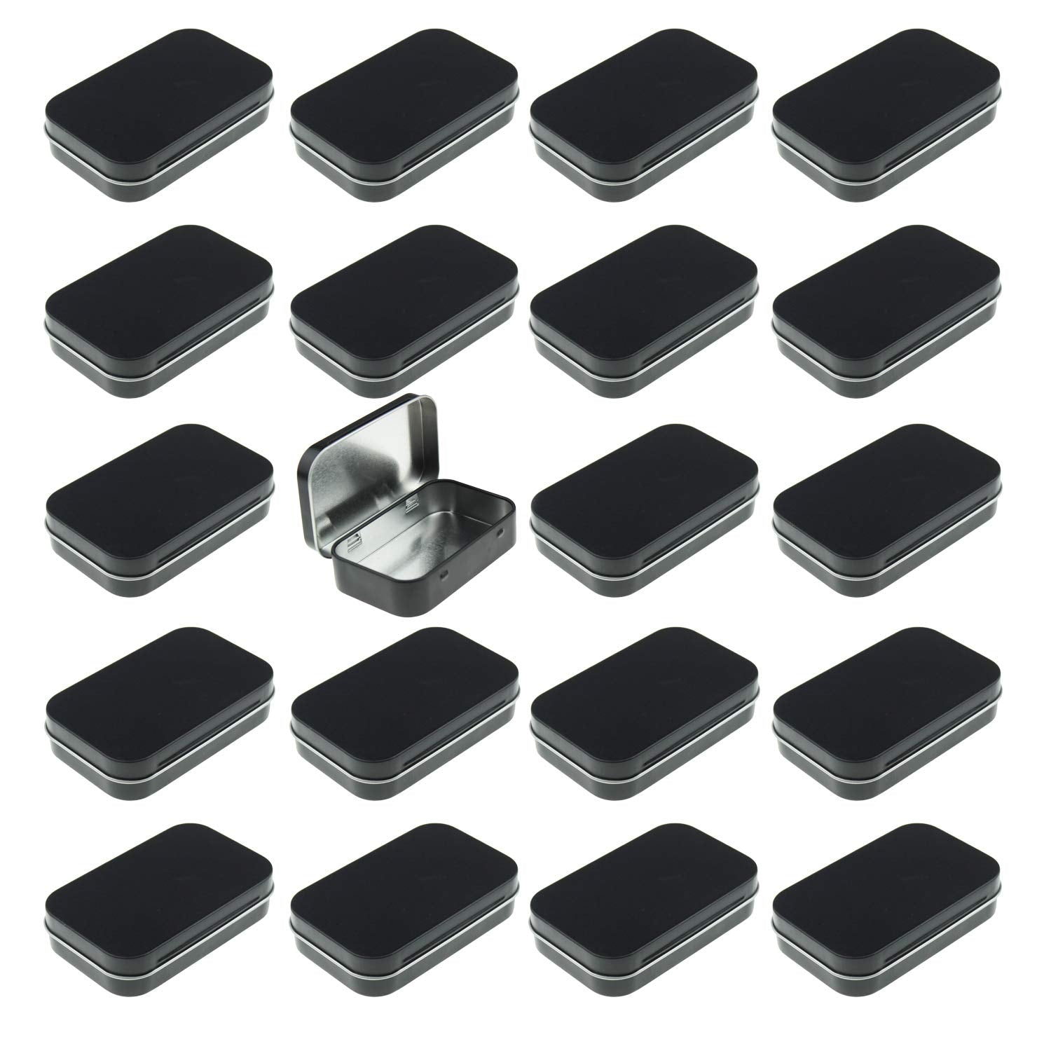 Goodma 20 Pieces Rectangular Metal Empty Hinged Tins Containers Basic Necessities Home Storage Organizer Mini Box Set, 3.75 X 2.
