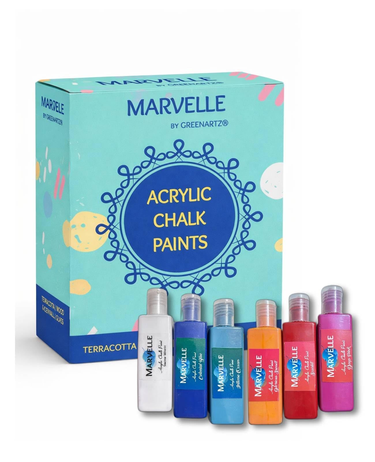 Greenartz Marvelle Acrylic Chalk Paints 6 X 50Ml Intense Shades For Glass Lippan Art Wood Furniture Walls Canvas | Non Toxic |Ma