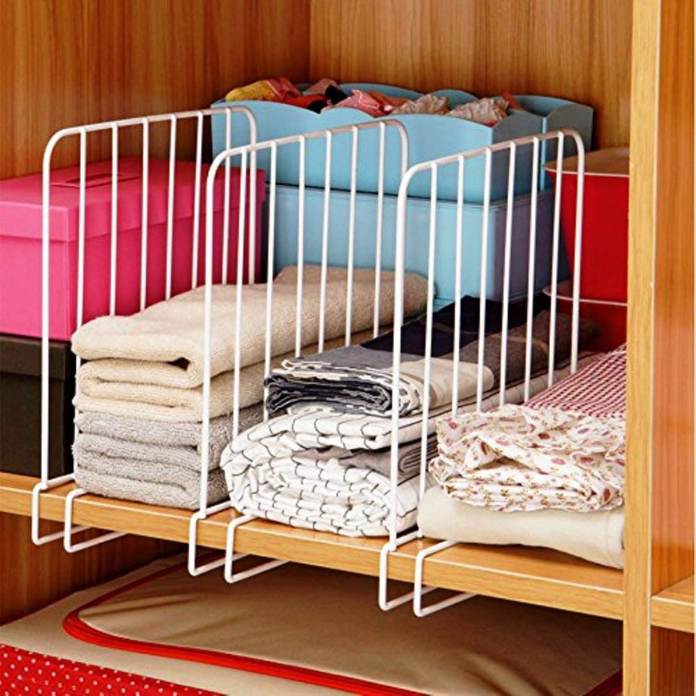 Indian Decor Wooden Racks Closet Shelf Organiser, Shelf Partitions/Shelf Seperators/Shelf Dividers (White)  Set Of 4