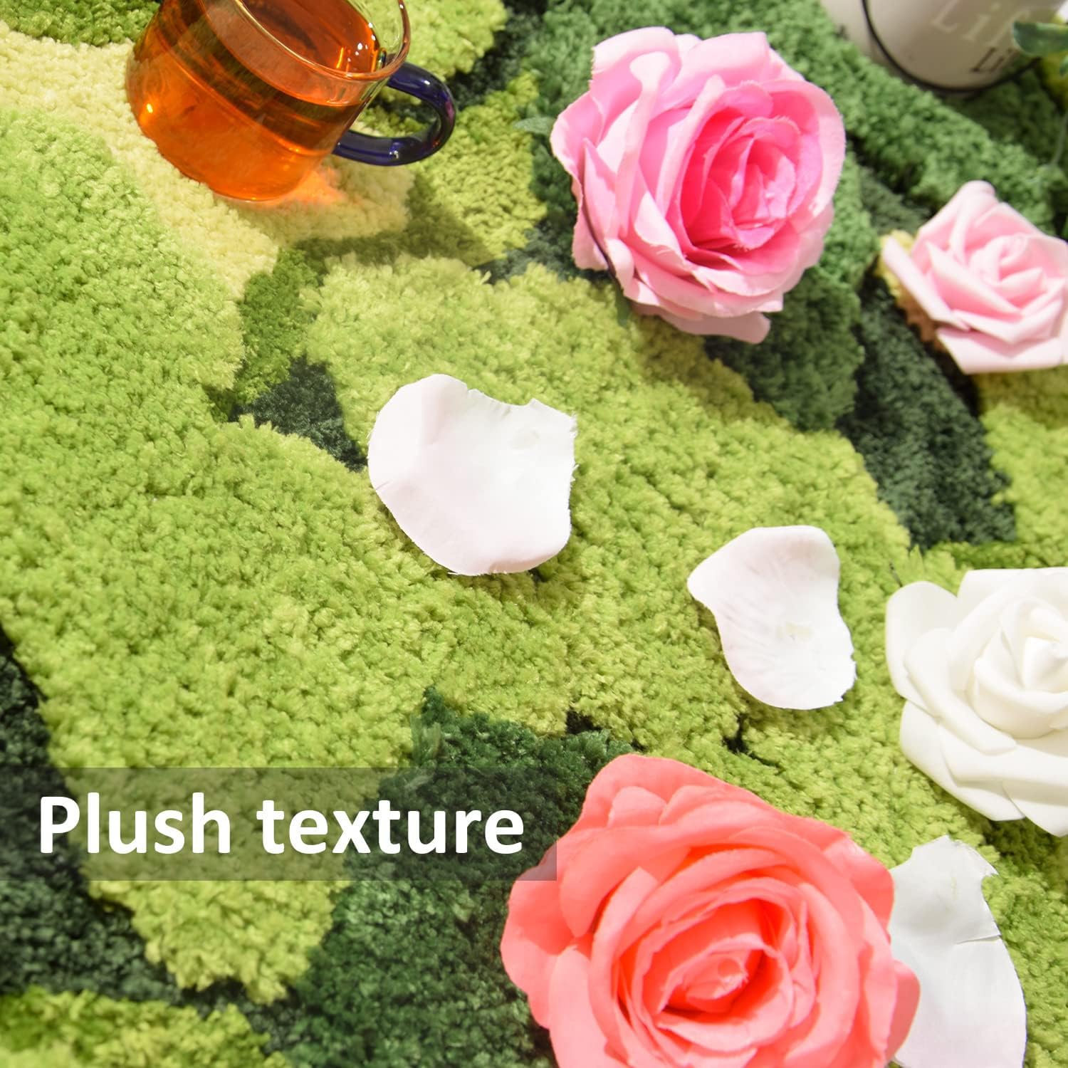 Hifuwan Cute Green Moss Shag Bathroom Rugs Leaf Bath Mats For Bathroom Decor Aesthetic Leaves Soft Non Slip Washable Aabsorbent