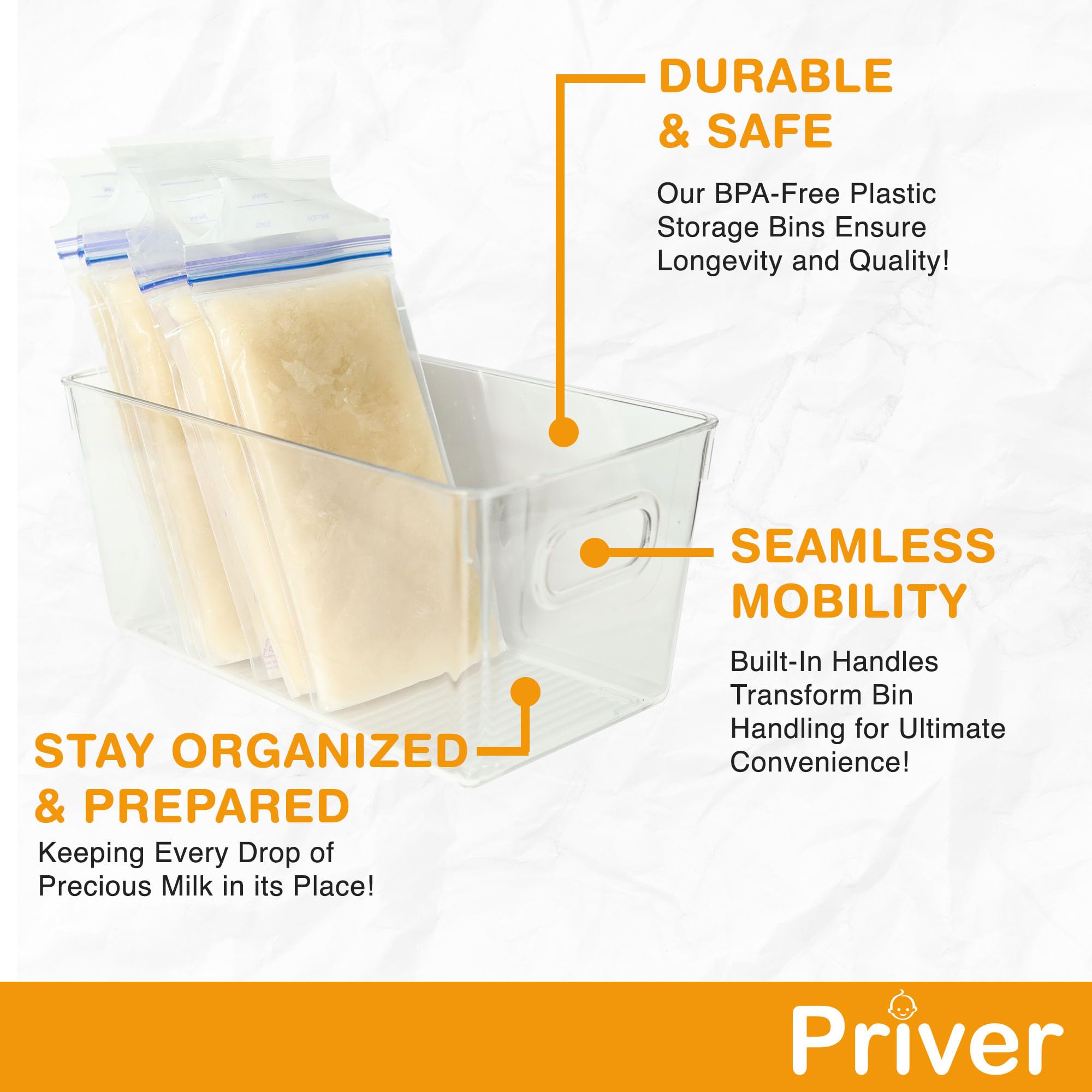Priver - Breast Milk Freezer Storage Containers, 4 Pack - Breastfeeding Essential In Organization And Storage For Milk & Baby Bo