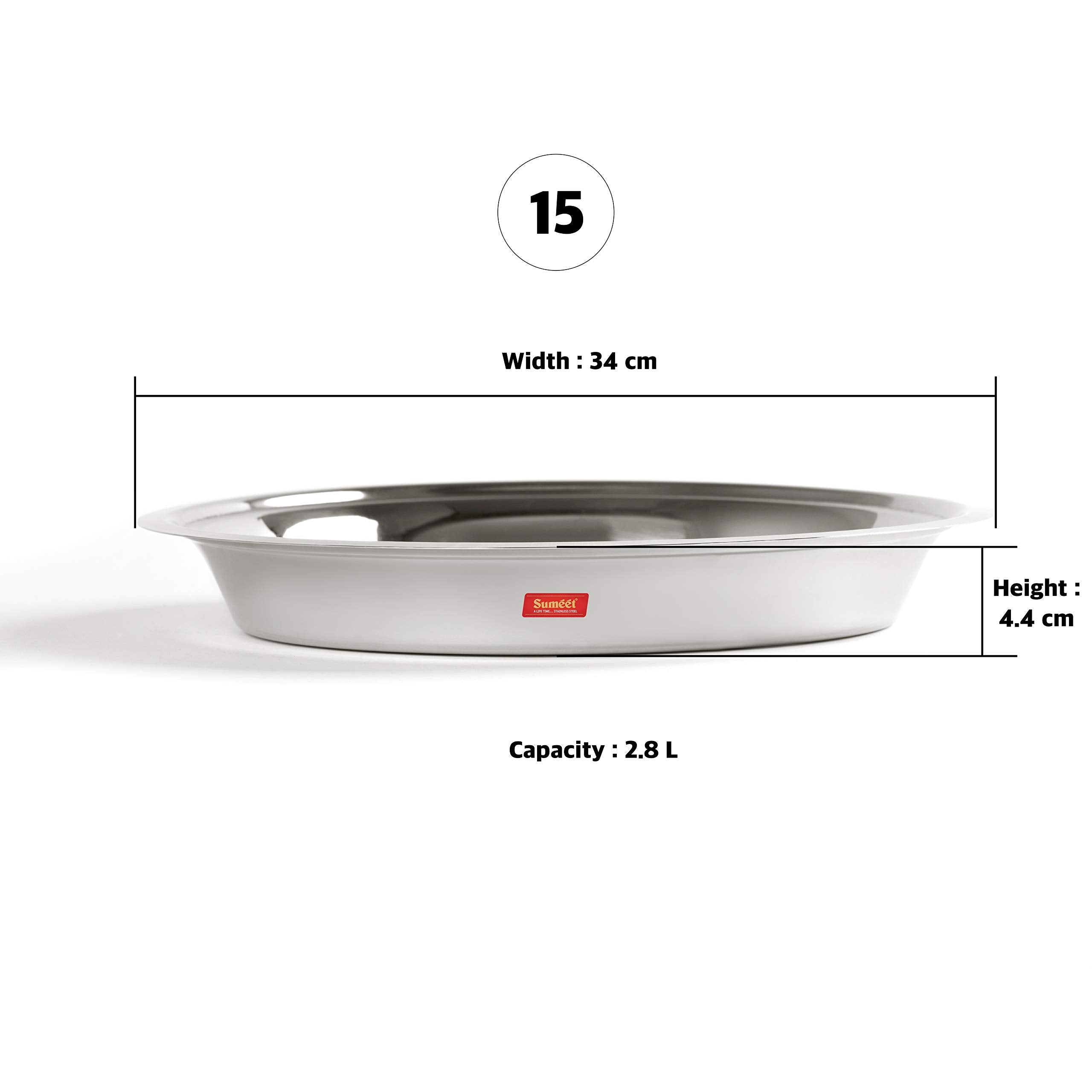 Sumeet Heavy Stainless Steel Parat (2.8Ltr, 34Cm), Silver