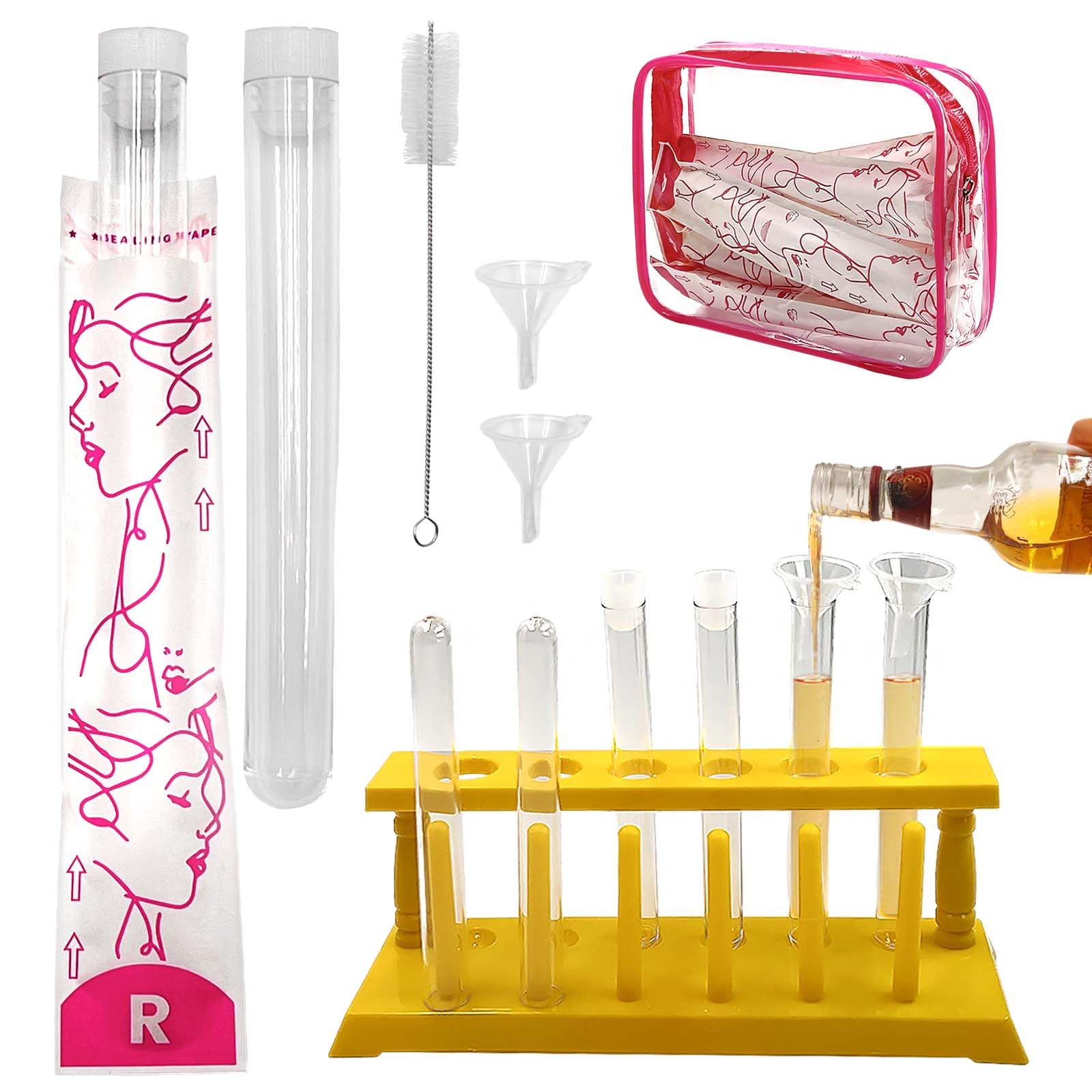 Daily Treasures 65pcs Discreet Tampon Flask Set20 Reusable Tube Flasks(15ml) & 40 Tampon Wrappers & 6Slot Drying Rack& Clear C