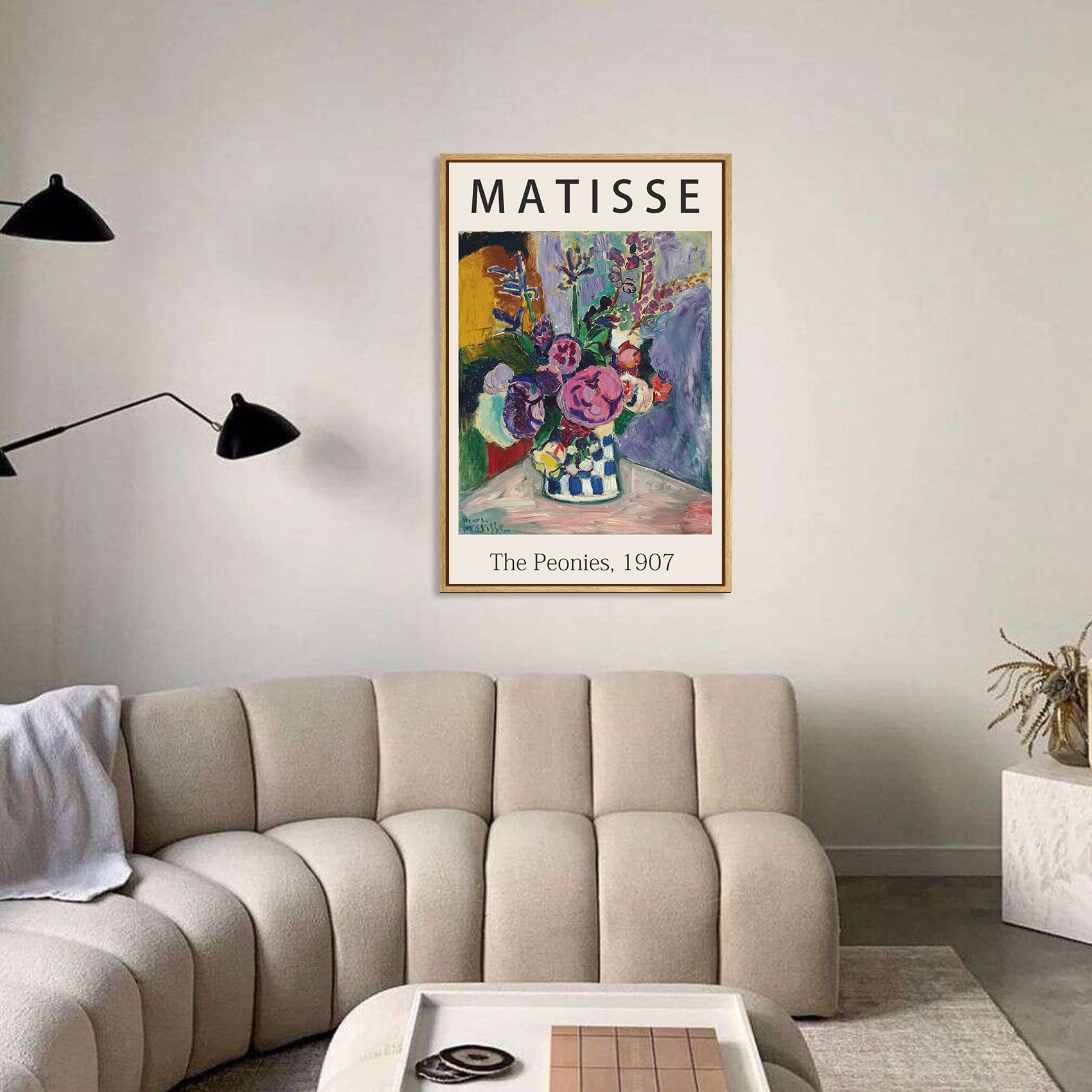Framed Canvas Print Wall Art The Peonies, 1907 Famous Paintings By Matisse Colorful Peony Flower Illustration Canvas Print Artwo