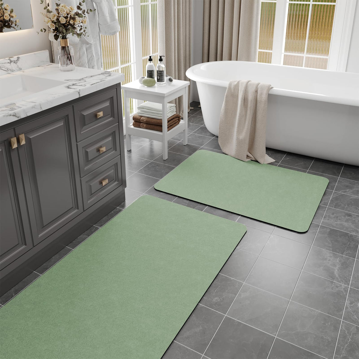 Sage Green Bathroom Mat Rugs Sets 2 Piece - Quick Dry Super Absorbent Bath Mat For Bathroom Diatomaceous Earth Bathroom Rugs Wit