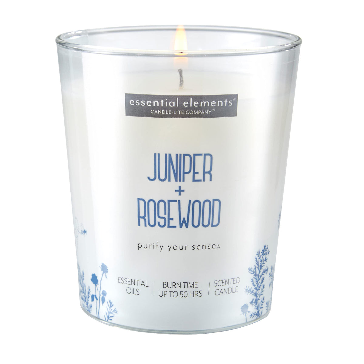 Essential Elements by Candle-lite Scented Candles Juniper & Rosewood Fragrance, One 9 oz. Single-Wick Aromatherapy Candle with 5