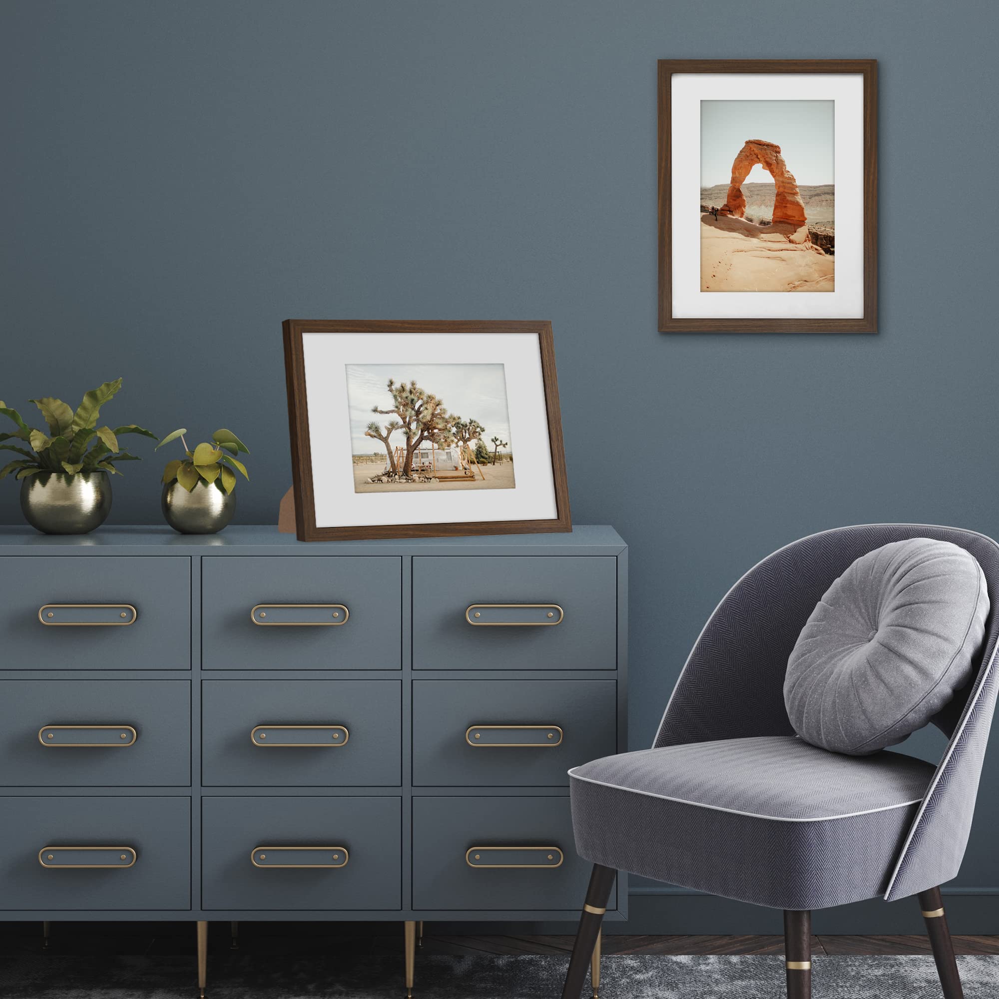 Americanflat 9x12 Picture Frame with Shatter-Resistant Glass - Use as 6x8 Frame with Mat or Display 9x12 Photo Without Mat - Sig