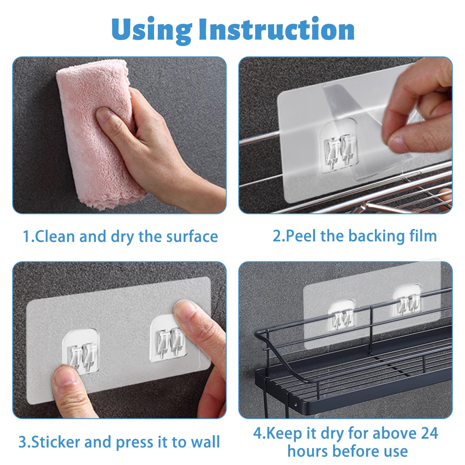 Chris.W 4 Pack Clear Adhesive Suction Sticker for No Drilling Bathroom Shower Shelf Accessories  Super Strong Adhesive Wall Sticker for Shower Caddy and More