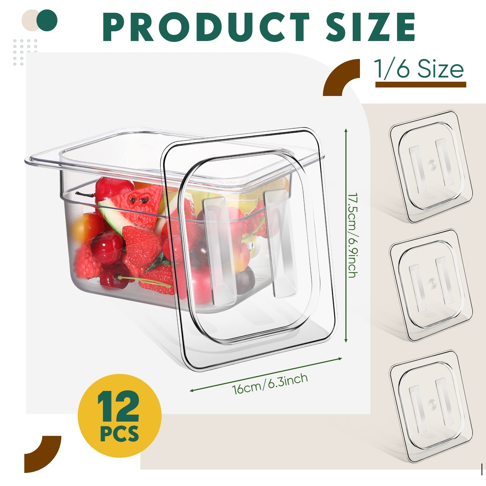 12 Pcs Polycarbonate Food Pan Lids With Handle, 1/6 Size Clear Hotel Pan Lid Plastic Hotel Pan Cover For Restaurant Food Contain