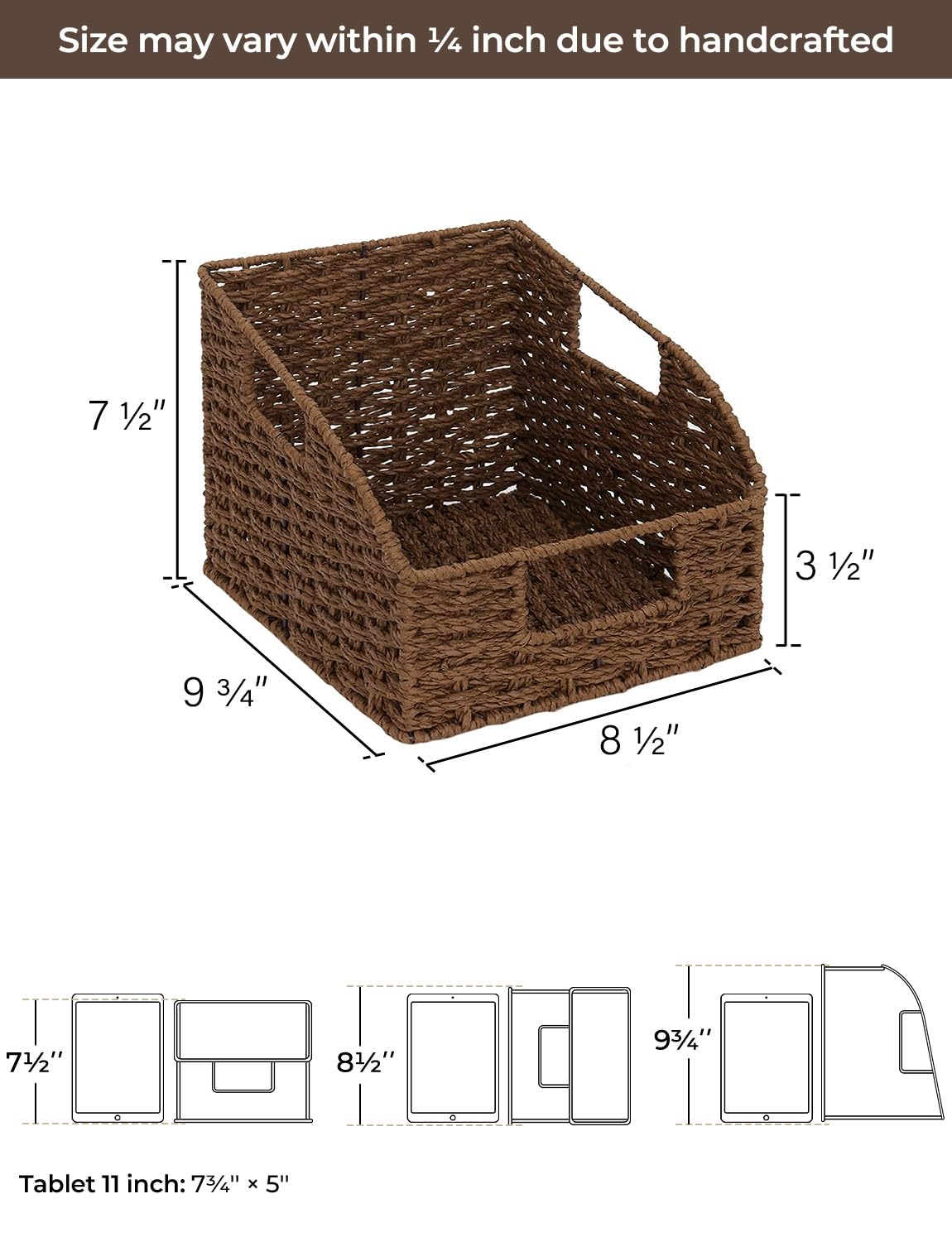 Storageworks Round Paper Rope Storage Baskets With Built-In Handles, Hand Woven Baskets For Organizing, Dark Brown, 8 Al X 9 Aw
