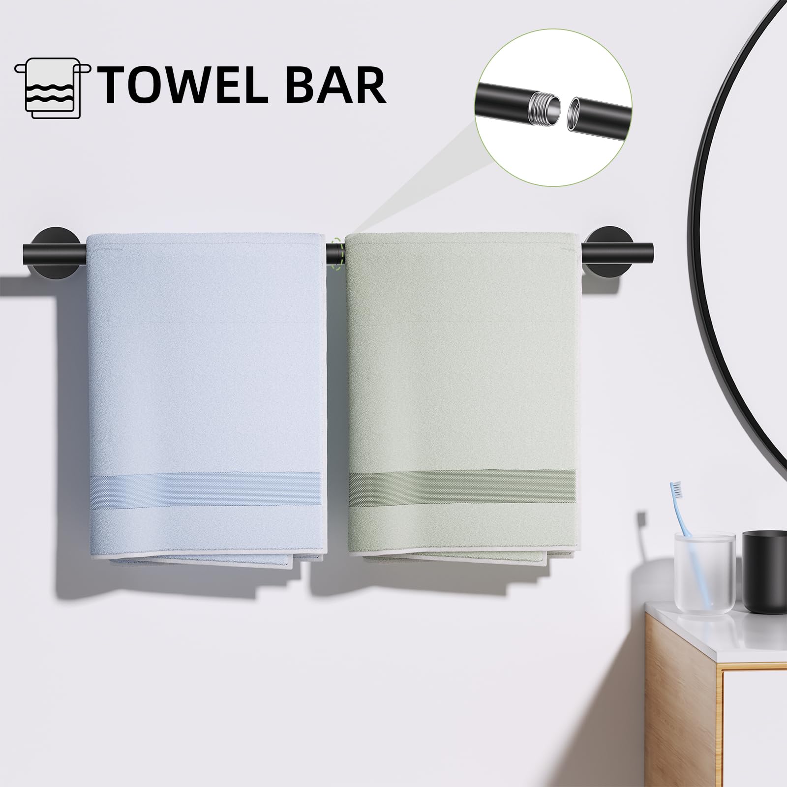 Turs Matte Black 5 Piece Bathroom Hardware Set, Sus304 Stainless Steel Bath Towel Bar Set, Bathroom Towel Rack Set Wall Mounted
