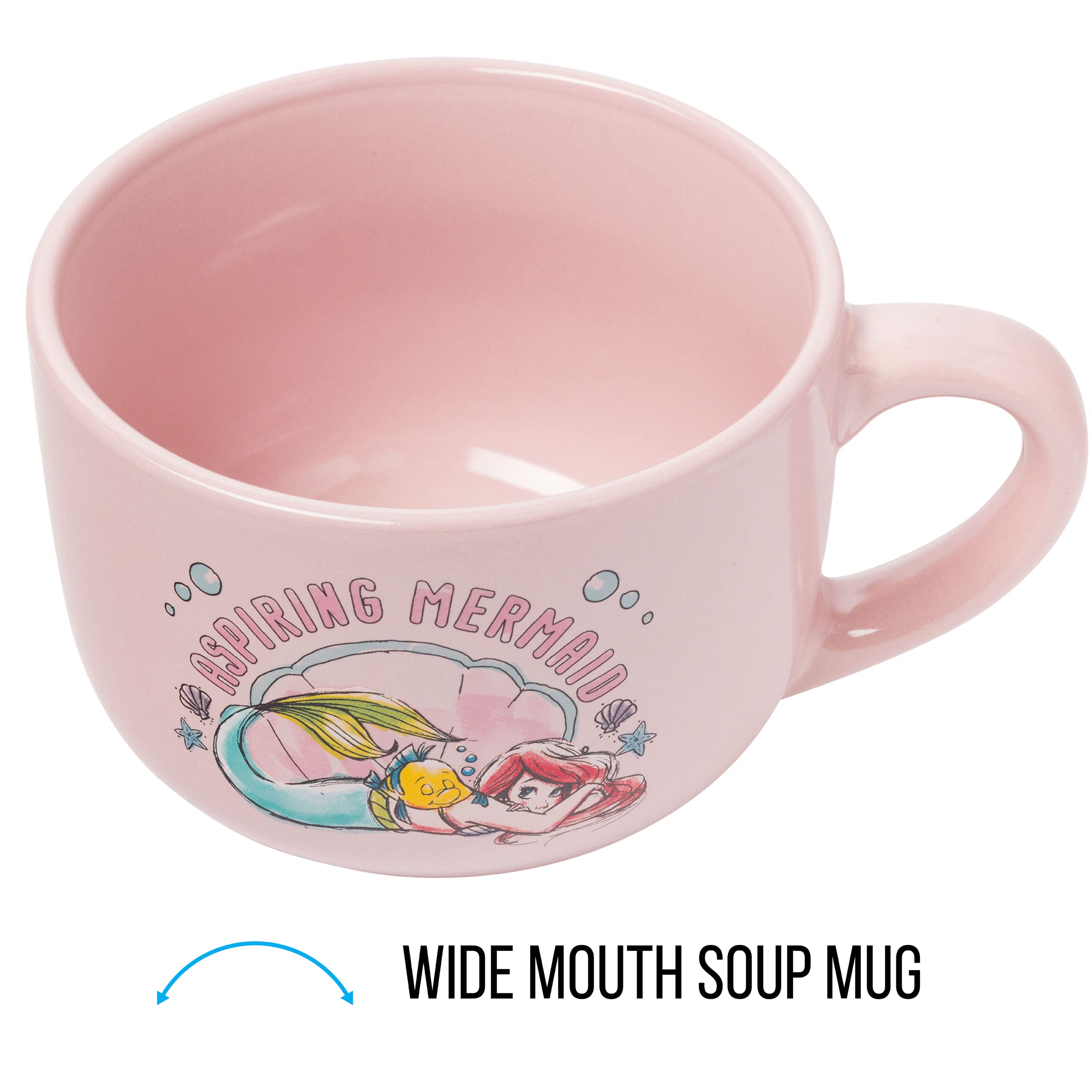 Silver Buffalo Disney Princess Little Mermaid Aspiring Mermaid Ceramic Soup Mug with Vented Plastic Lid, 24 Ounces