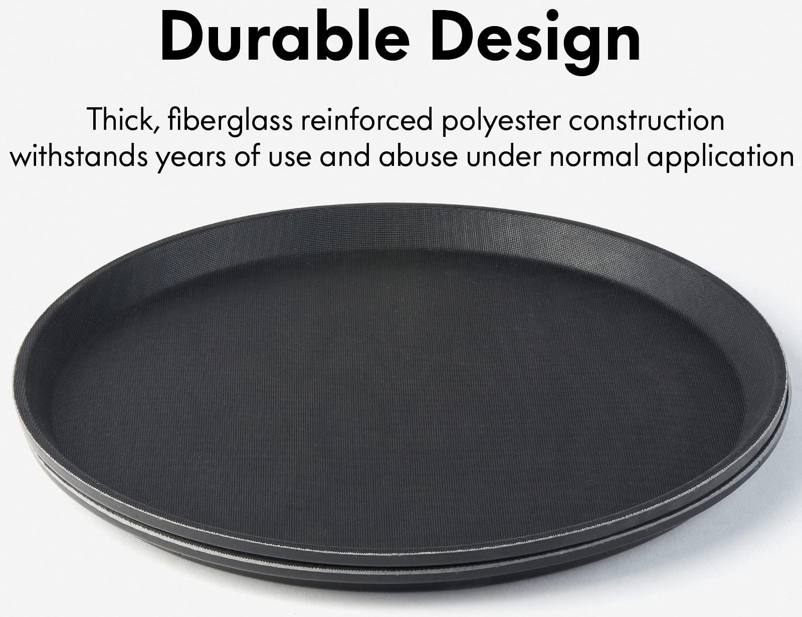 Curta 2-Pack Restaurant Grade Non-Slip Tray, Nsf, 16 Inch, Plastic Rubber Lined Round Serving Tray, Black