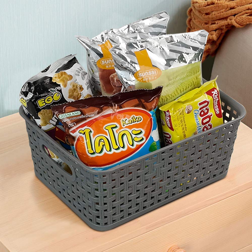 Rinboat Mixed Color Rectangle Storage Baskets  Plastic Weave Shelf Baskets  6 Packs