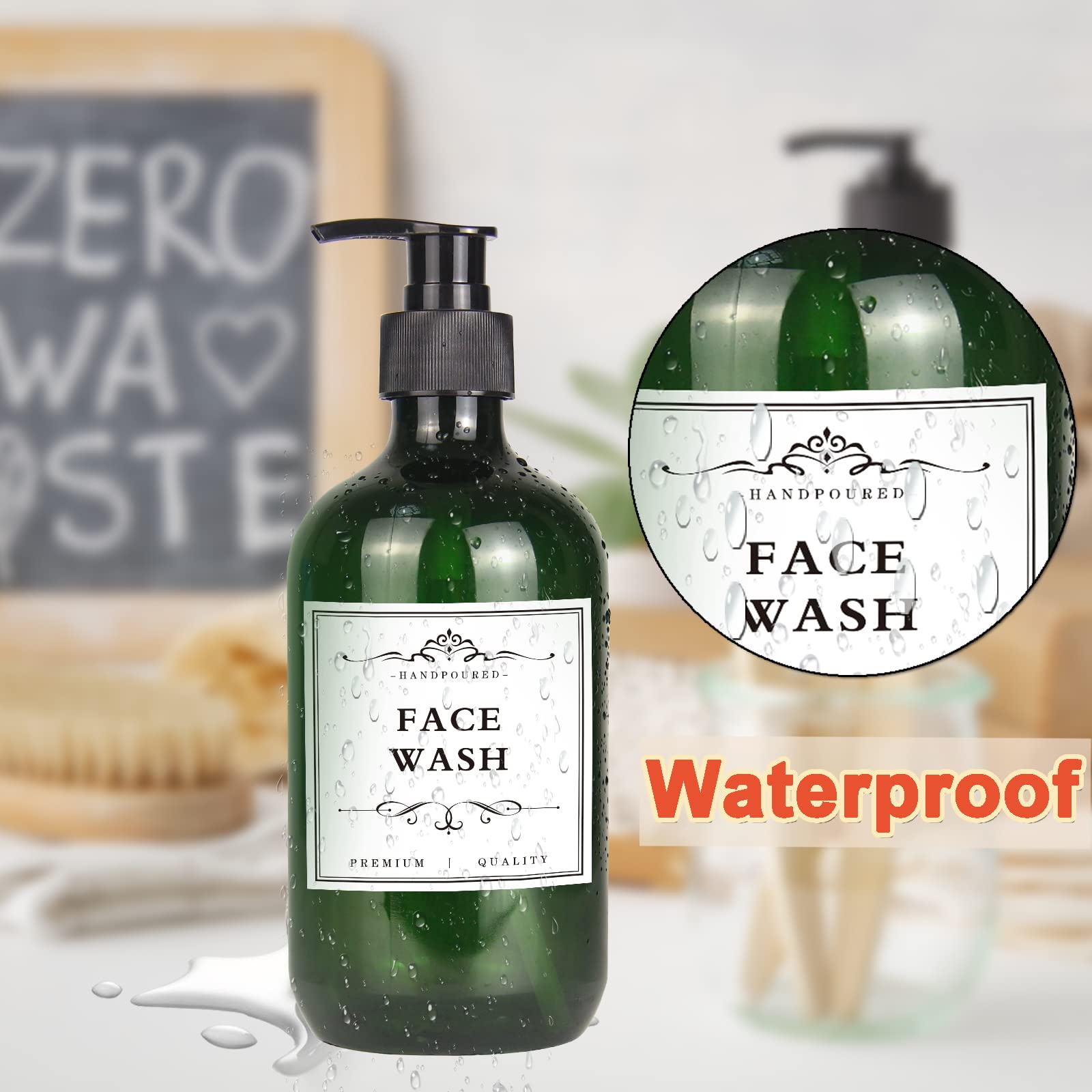 36 Pcs Printed Waterproof Labels For Shampoo And Conditioner Bottles,Bathroom Soap Dispenser Organization Label Stickers White