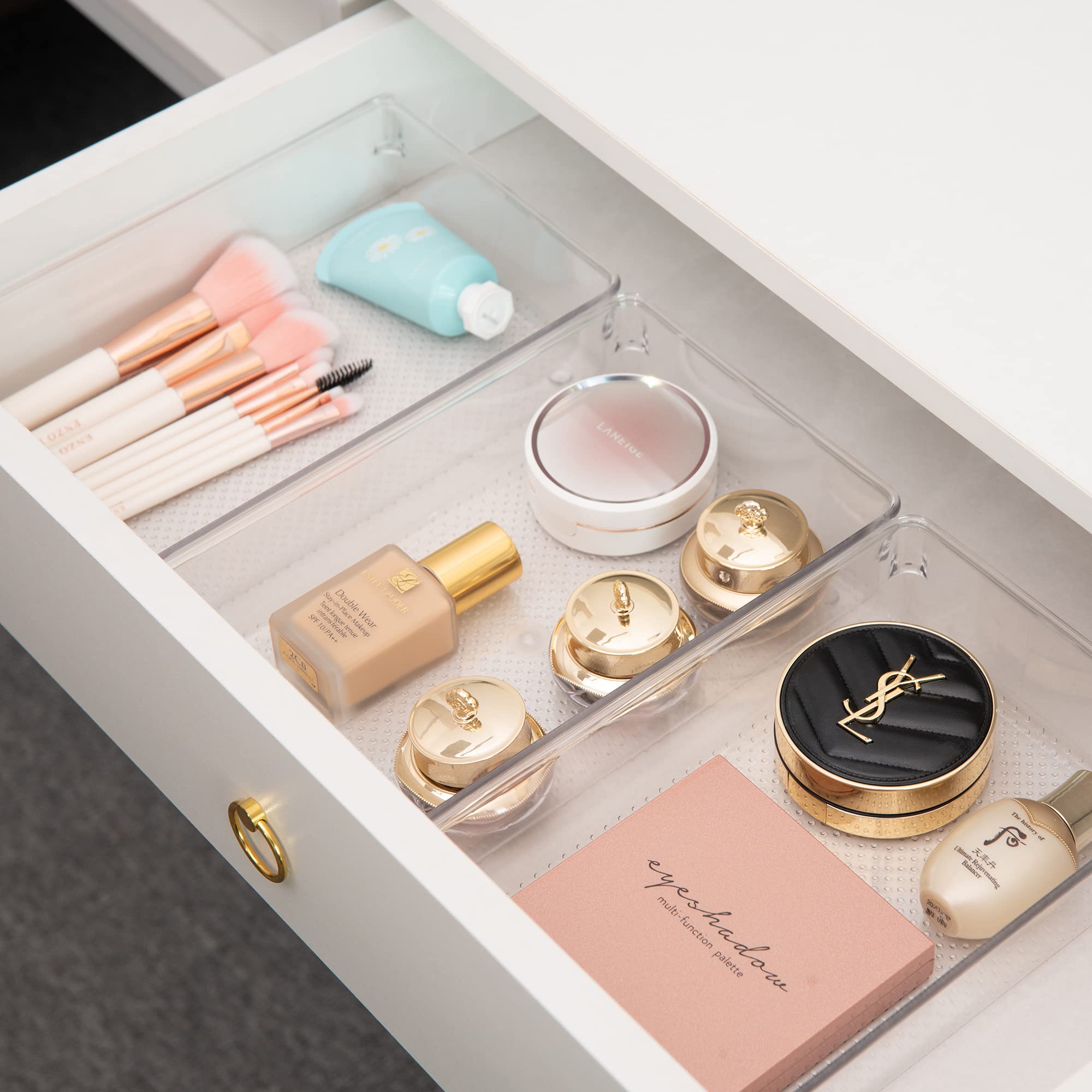 Ihomecooker 5 Pack Clear Plastic Drawer Organizer Tray Cutlery Utensil Makeups Drawer Silverware Organizers 6'' X 9''