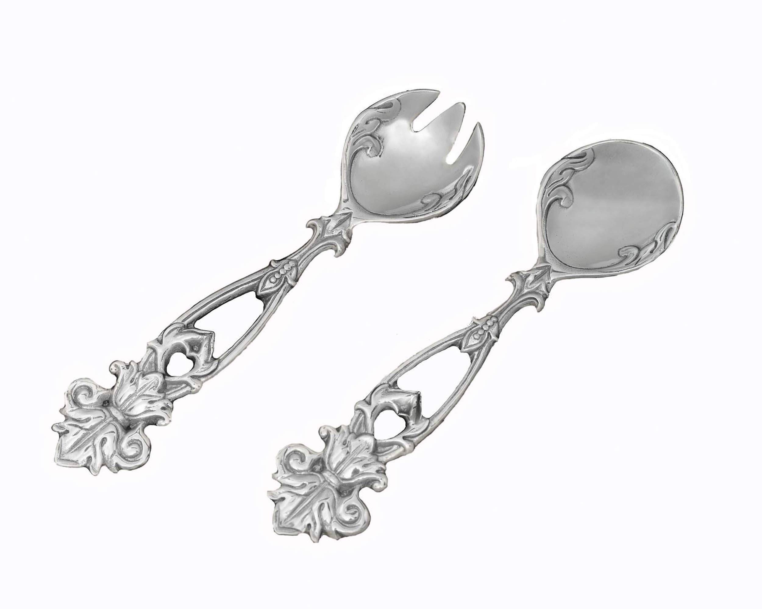 Arthur Court Designs Aluminum Fleur-De-Lis Salad Serving Spoon And Salad Serving Fork, Salad Servers Set 10.5 Inch Long
