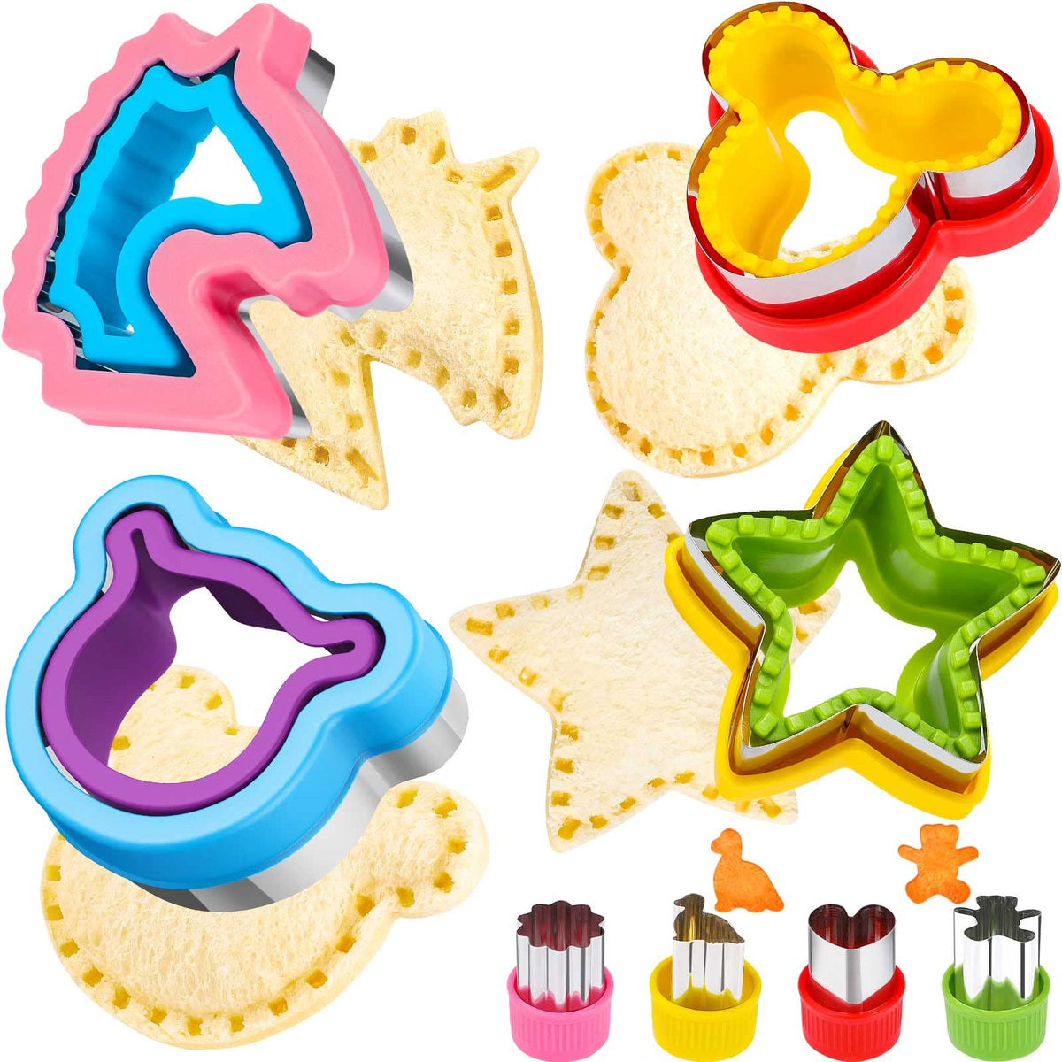 Hinzer 8 Pcs Uncrustable Sandwich Cutter Maker, Bear Mouse Unicorn Star Shape Sandwich Cutters For Kids Lunch, Bread Decruster S