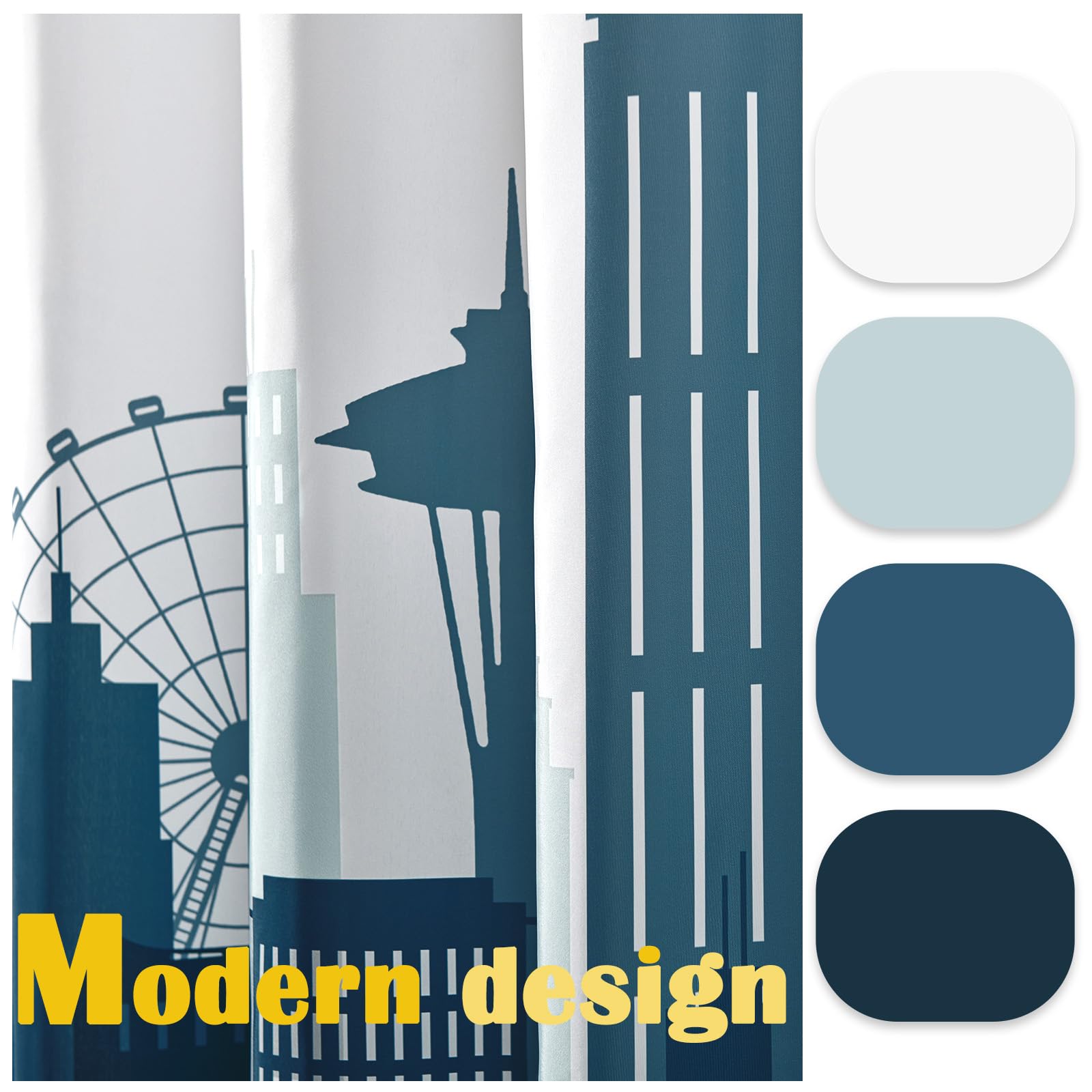Jinchan Blue And White Ombre Shower Curtain City Skyline Unique Design Shower Curtains For Bathroom Modern Luxury Cityscape Wate