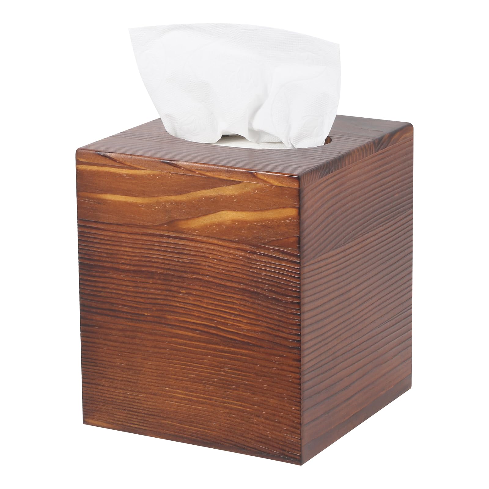 Reviaras Tissue Box Cover, Pine Tissue Box Cover With Slide-Out Bottom, Tissue Box Cover Square For Bathroom, Bedroom, Dinner Ta