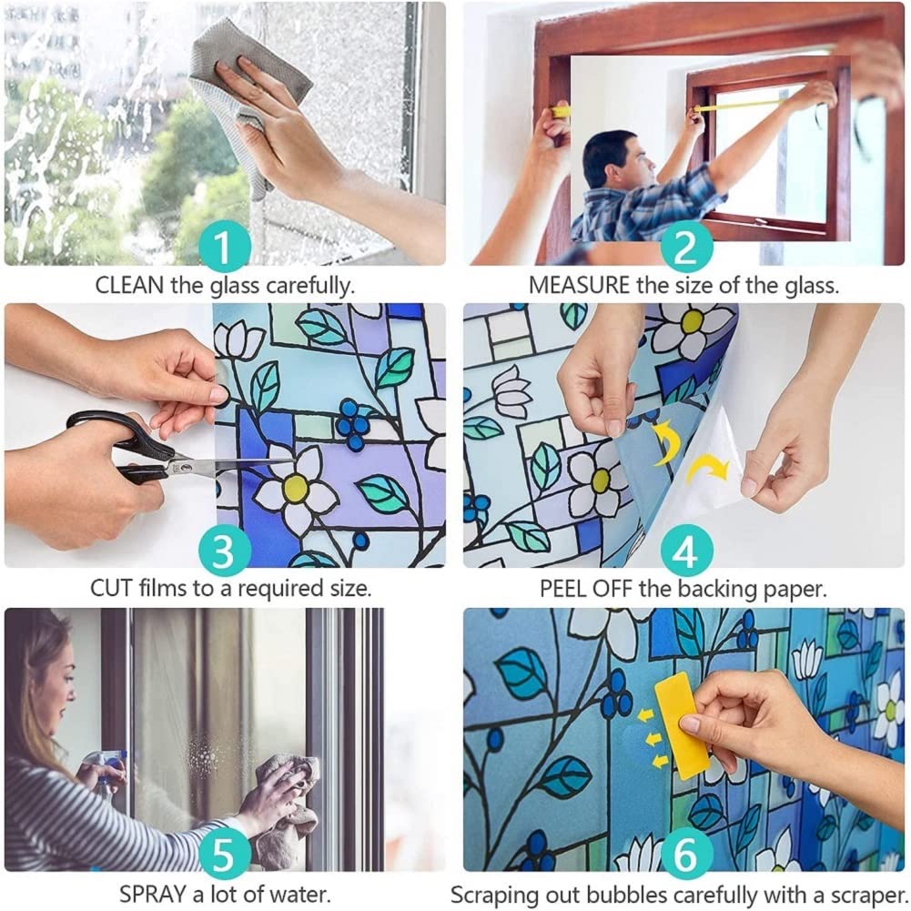 Mococo Sea Blue Privacy Window Film Frosting Film Window Sticker Frosted Vinyl Sheets For Front Door Bathroom Sidelight Small Wi