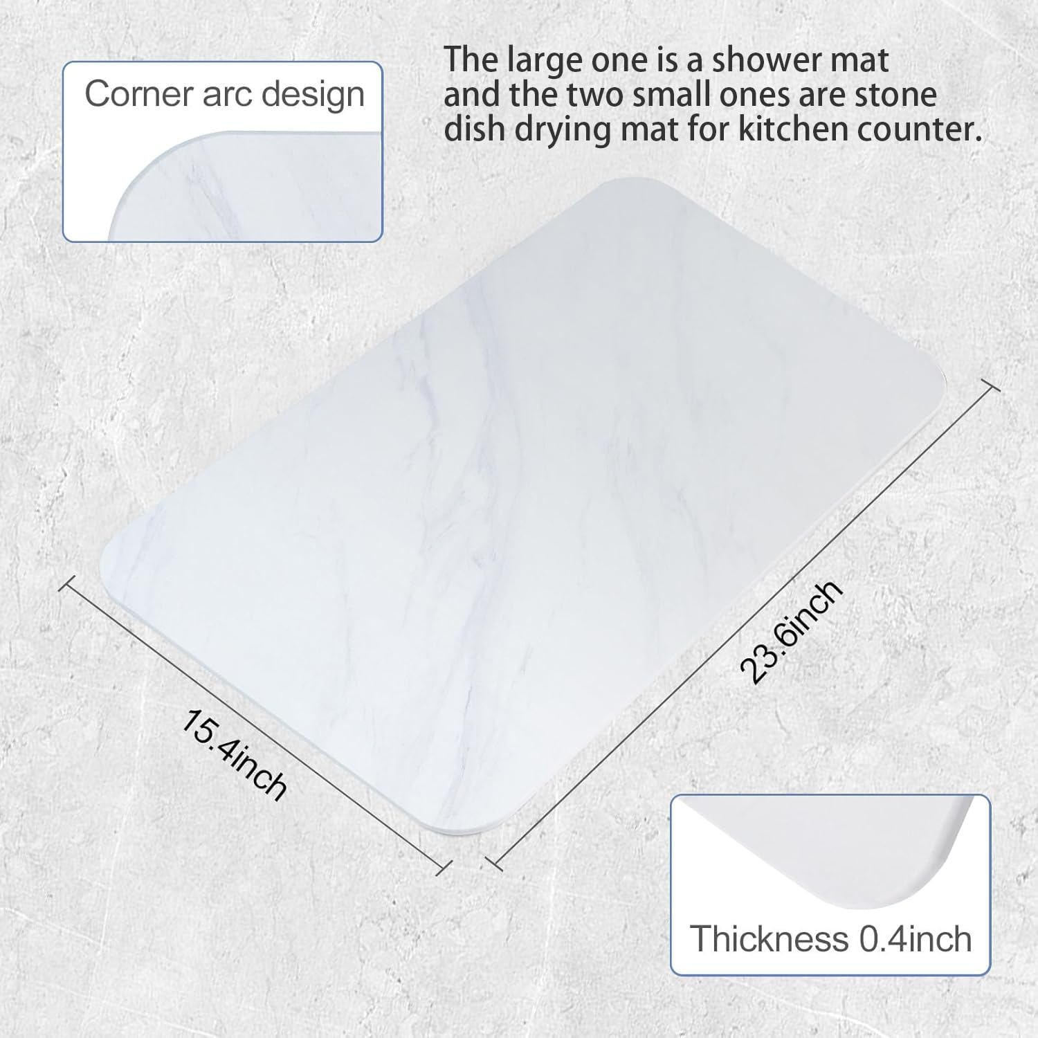 Stone Bath Mat, 3 Pack Diatomaceous Earth Shower Mat, Non-Slip Super Absorbent Quick Drying Bathroom Floor Mat(23.62X15.35Inch,