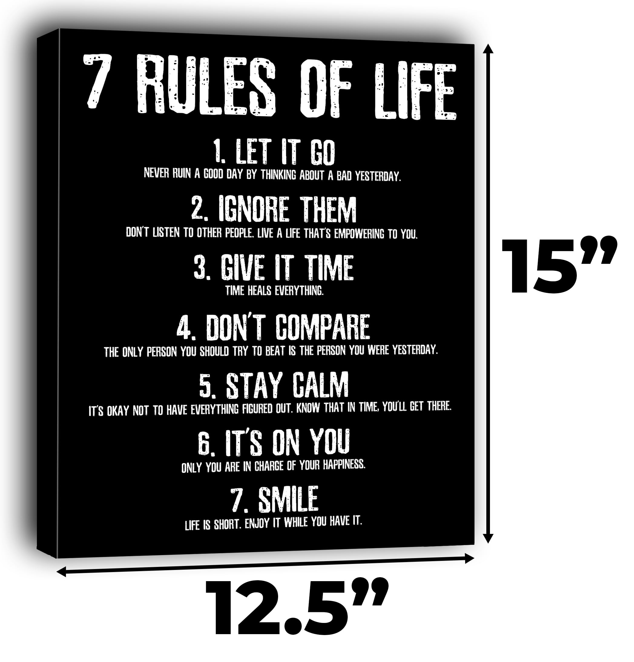 HoneyKICK 7 Rules of Life Motivational Poster - 12.5 x 15 Inches Framed Canvas