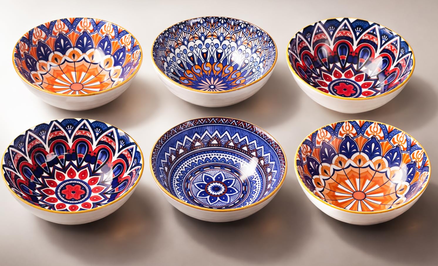 Ceramic Bowls Set Of 6|Multicolor Designer Serving Bowls For Snacks, Curry, Dal, Salad & Dessert|Microwave & Dishwasher Safe|Ind