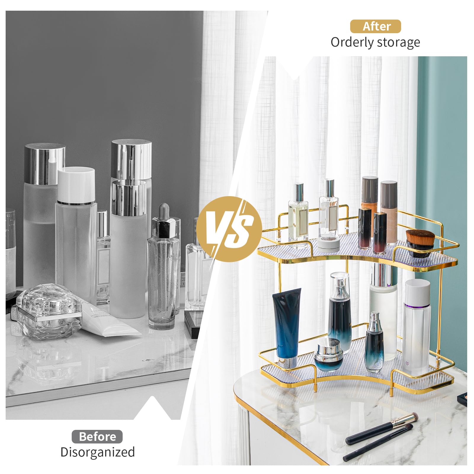 Seoneiro 2 Tier Corner Bathroom Counter Organizer, Cosmetic Skincare Organizer, Bathroom Countertop Perfume Tray Vanity Organize